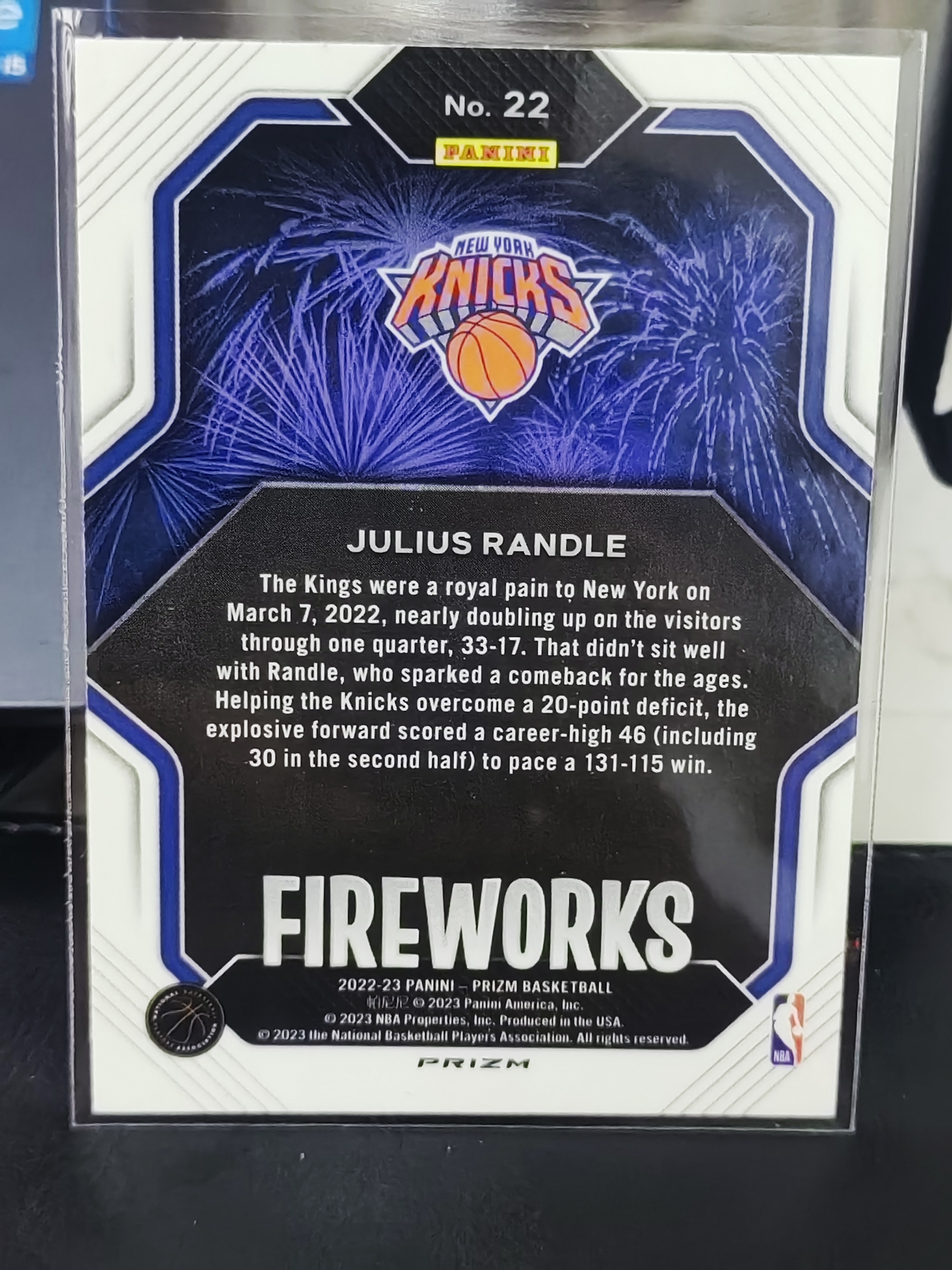 2022-23 Panini Prizm Julius Randle PZ 银折 朱利叶斯 兰德尔 尼克斯 烟花 特卡 篮 白边白角 不保卡品 卡品如图