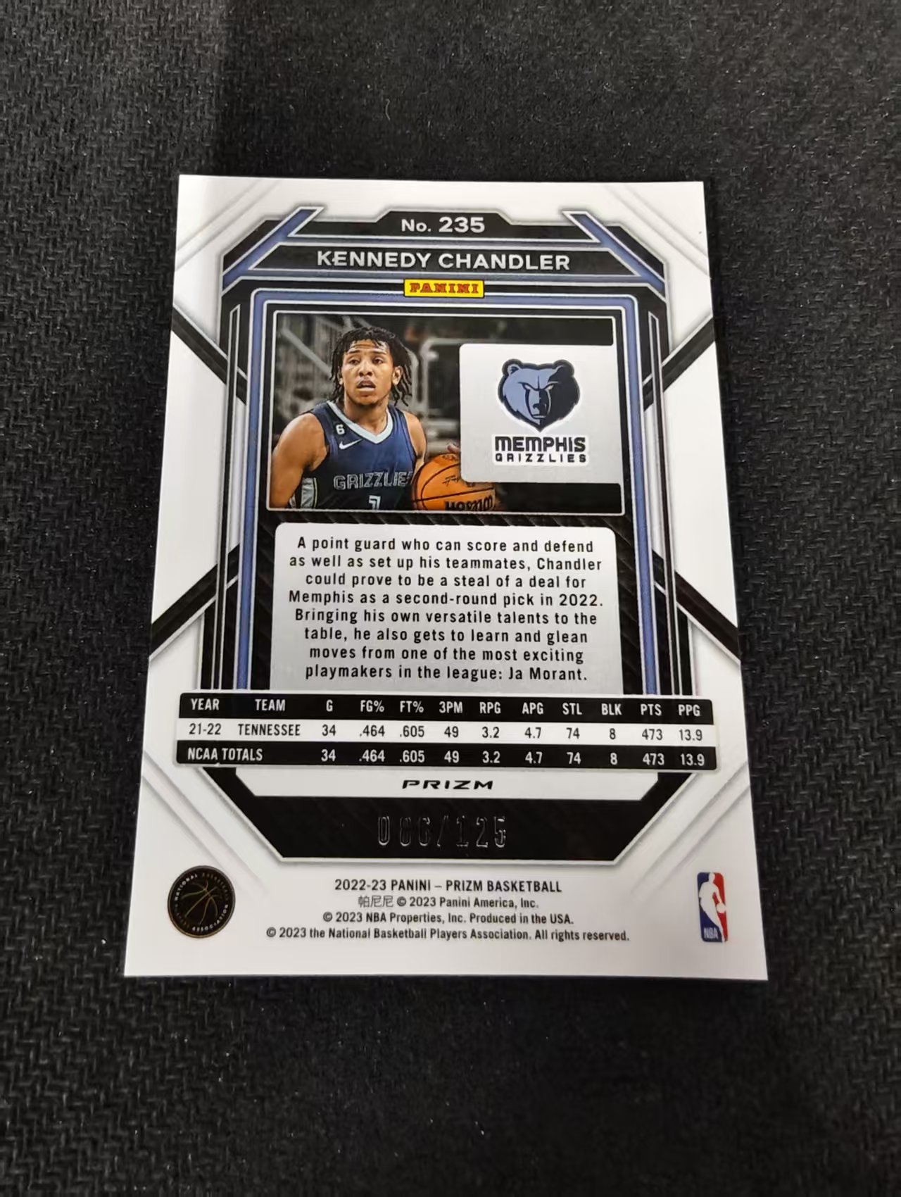2022-23 Panini Prizm Kennedy Chandler 肯尼迪 钱德勒 灰熊 蓝碎冰 125编 划痕 边角瑕疵