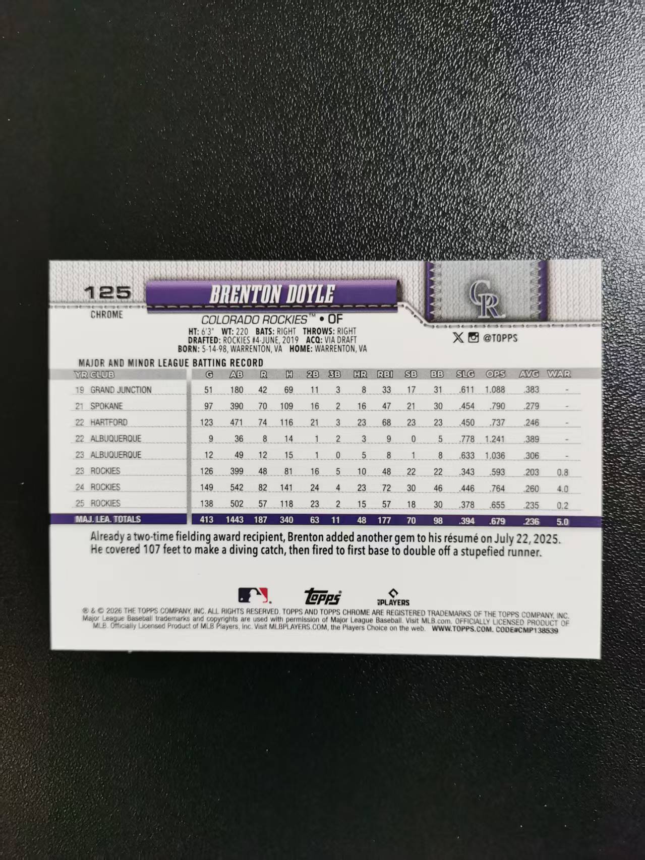 2026 Topps Chrome Brenton Doyle 布伦顿道尔 TC棒球 MLB 折射 收藏凑套 卡品如图 免费代拍CC23