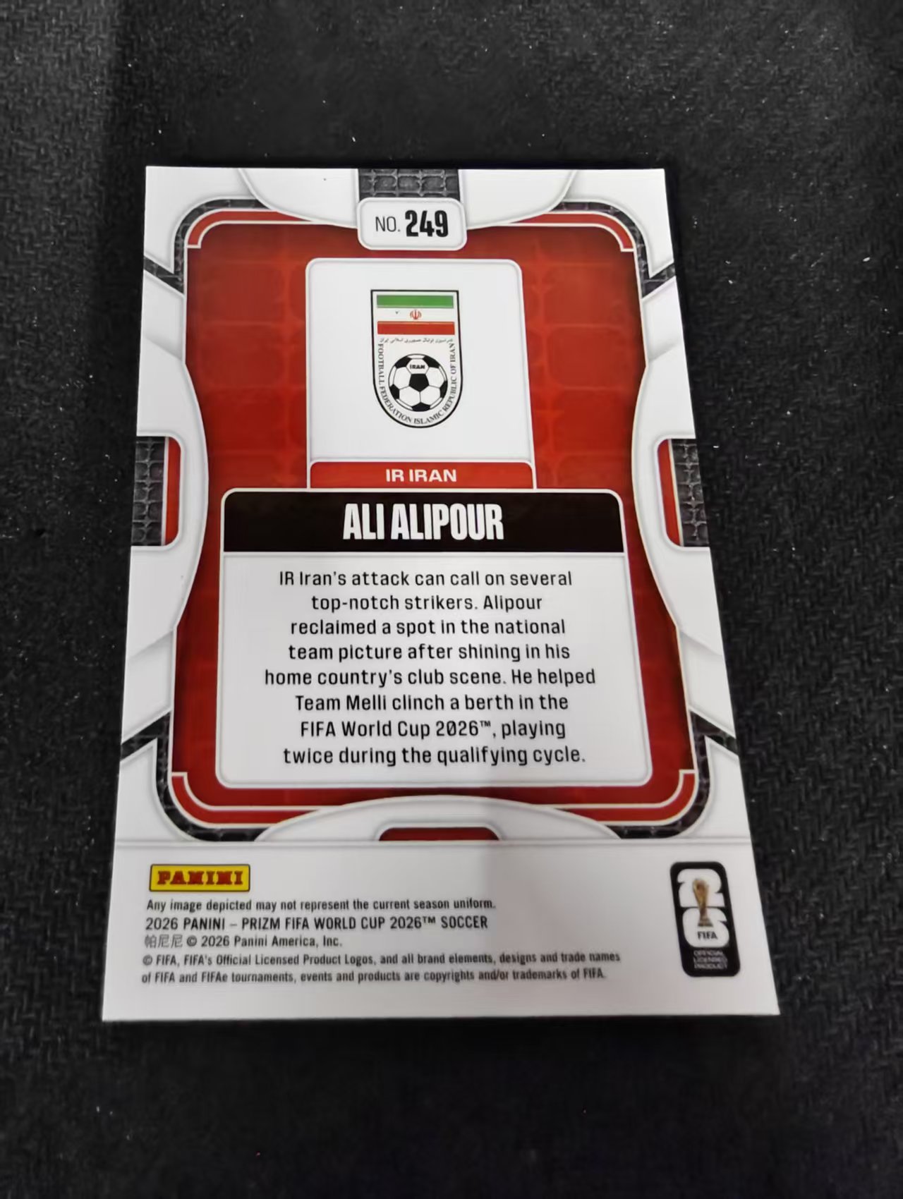 2026 Panini World Cup Prizm ALI ALIPOUR 世界杯 PZ 伊朗 新秀RC 阿里 阿利普尔 PZ世界杯 划痕 边角瑕疵#249