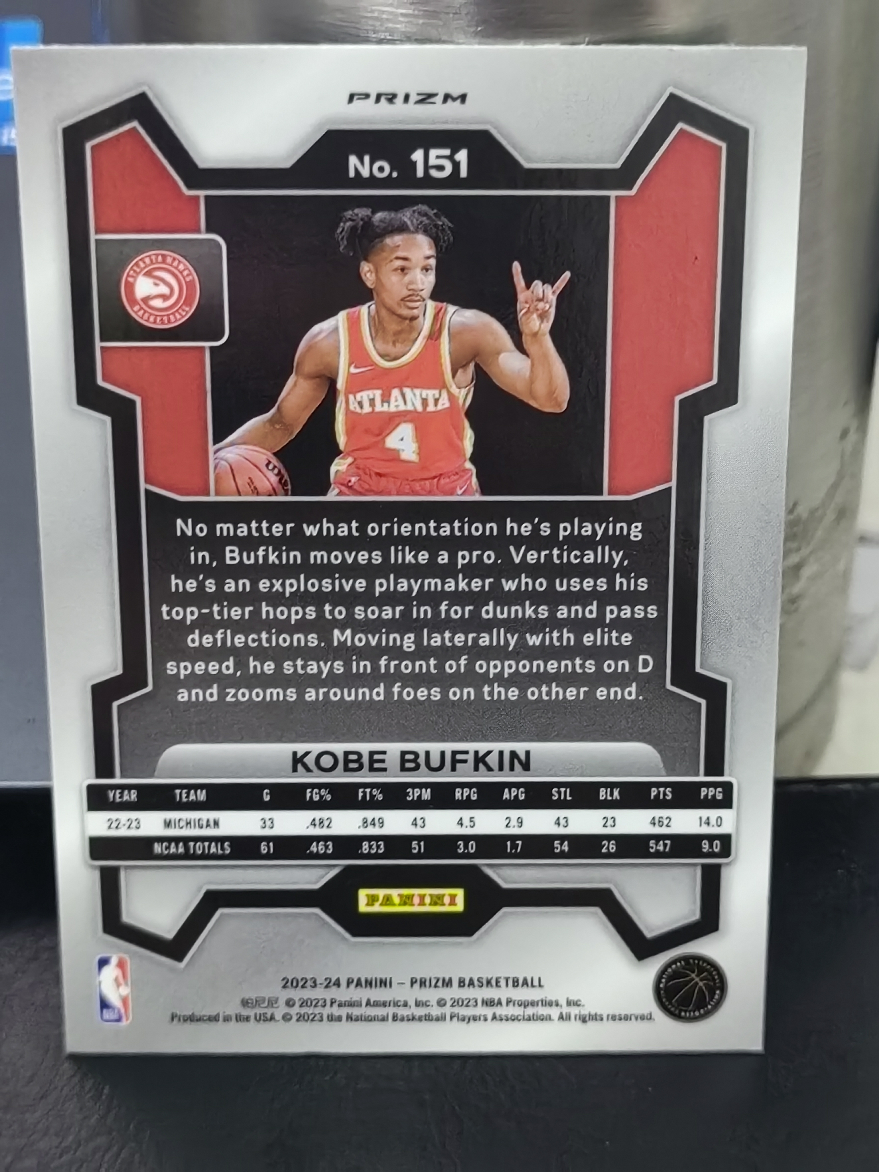 2023-24 Panini Prizm Kobe Bufkin RC PZ 绿折 新秀 科比巴夫金 老鹰 篮 白边白角 不保卡品 卡品如图