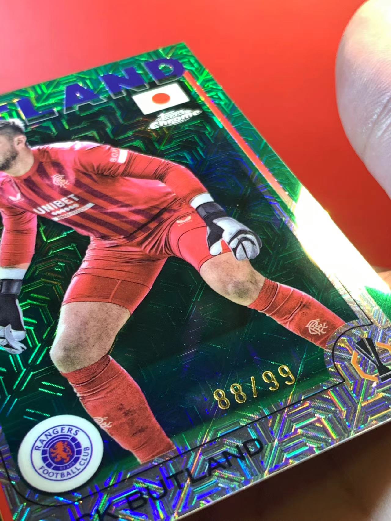 (詹叔代拍)2025 topps chrome 欧冠 日版 杰克·巴特兰 布特兰Jack Butland 水晶宫 格拉斯哥流浪者 88/99编 绿mojo折 顺丰寄付 泰山