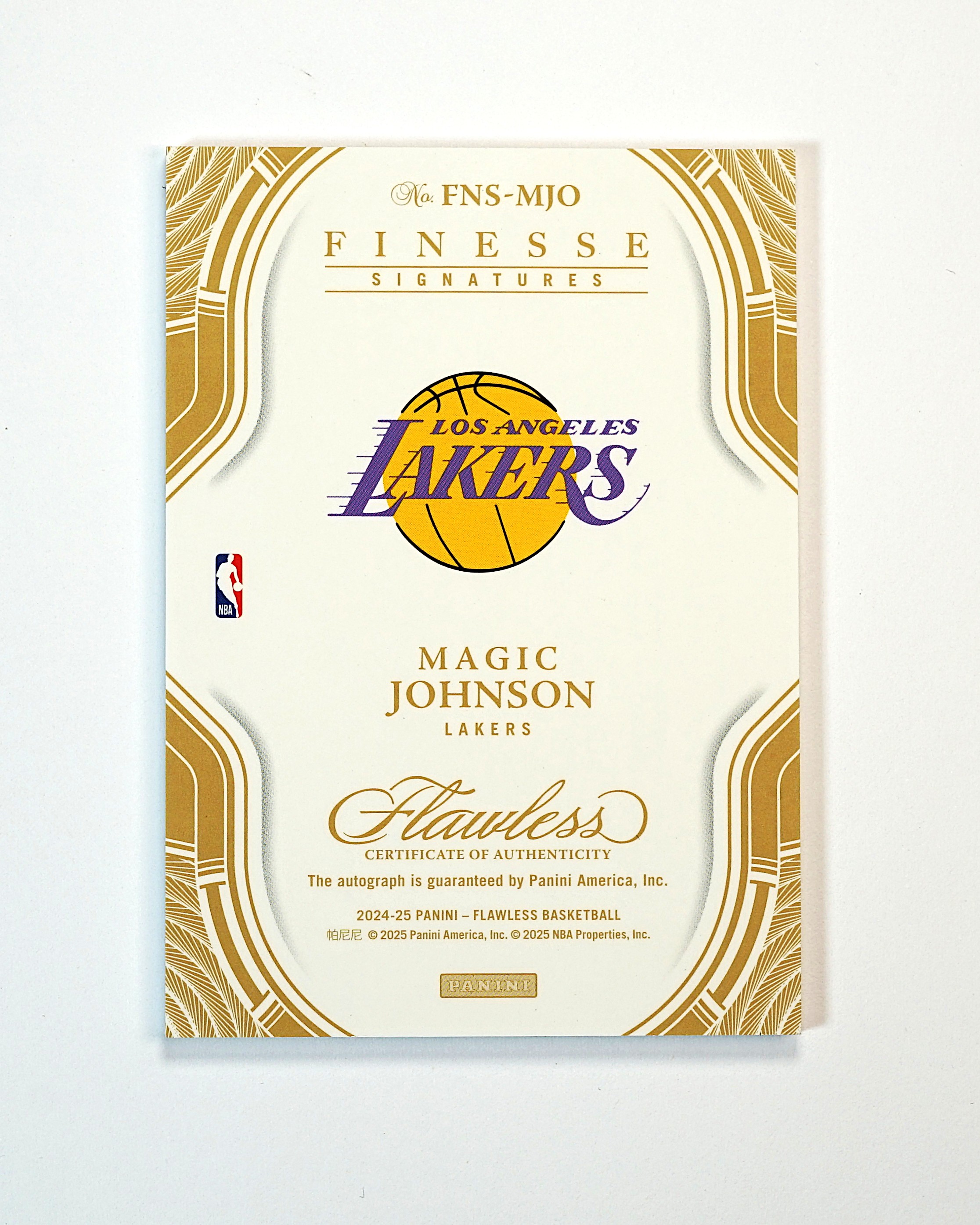 2024-25 Panini Flawless Magic Johnson 手提 魔术师 约翰逊 10/10编 尾编 签字 卡签 FINESSE 金闪版 系列末年选图无敌 实卡超帅 湖人 卡品微瑕如图