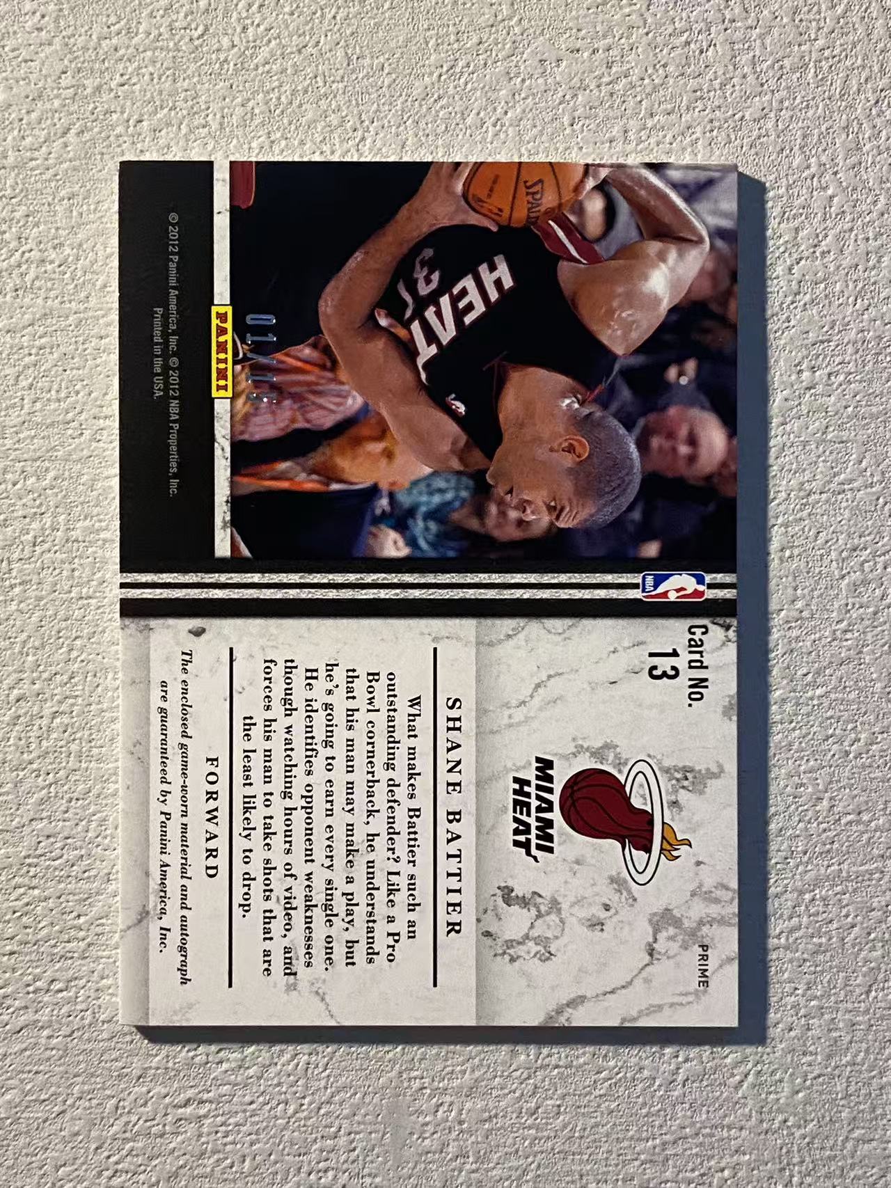 2011-12 Panini Limited Shane Battier 雷米特 热火 肖恩 巴蒂尔 /15编 低编 pa 签字 球衣 物料 稀有老卡 收藏必备