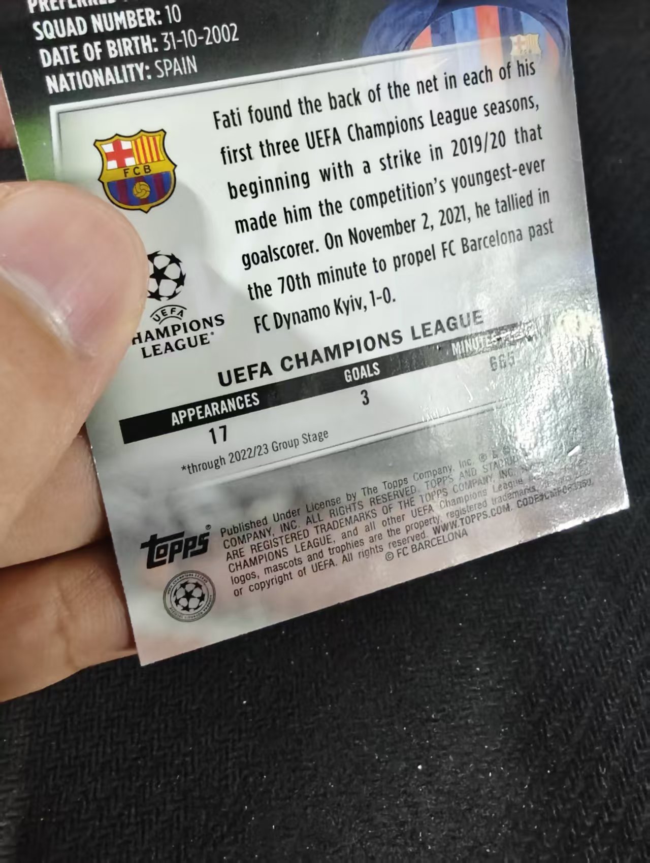 【可合并,不累计】2023 Topps Stadium Club Chrome Ansu Fati 法蒂 巴萨 欧冠 竞技场 不保卡品 介意勿拍 #48