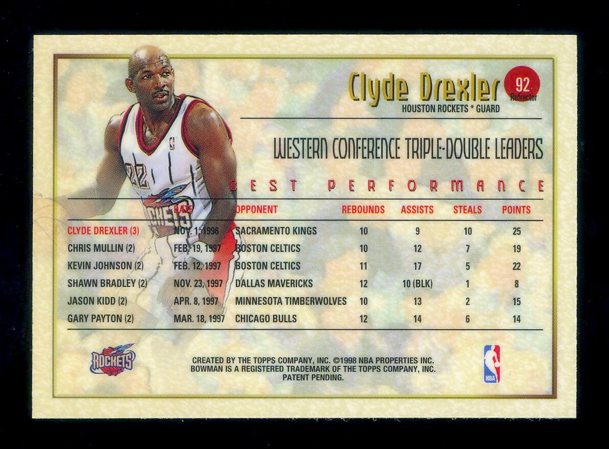 1997-98 Bowman's Best BP REF Clyde Drexler 最佳表现副卡 折射 滑翔机 德雷克斯勒 折射鼻祖 经典金球射线设计