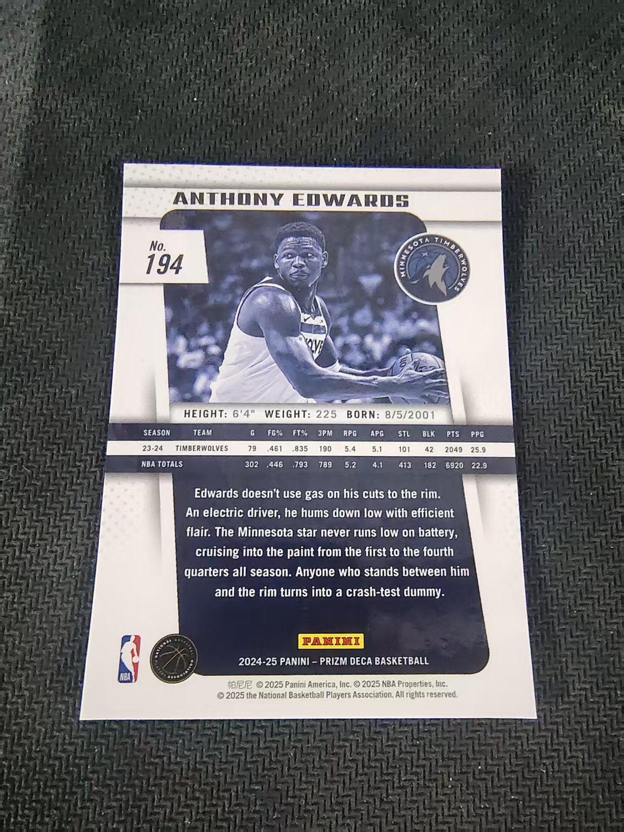 【可合并,不累计】2024-25 Panini Prizm Deca Anthony Edwards 复刻PZ 安东尼 爱德华兹 华子 森林狼 划痕 边角瑕疵 #194