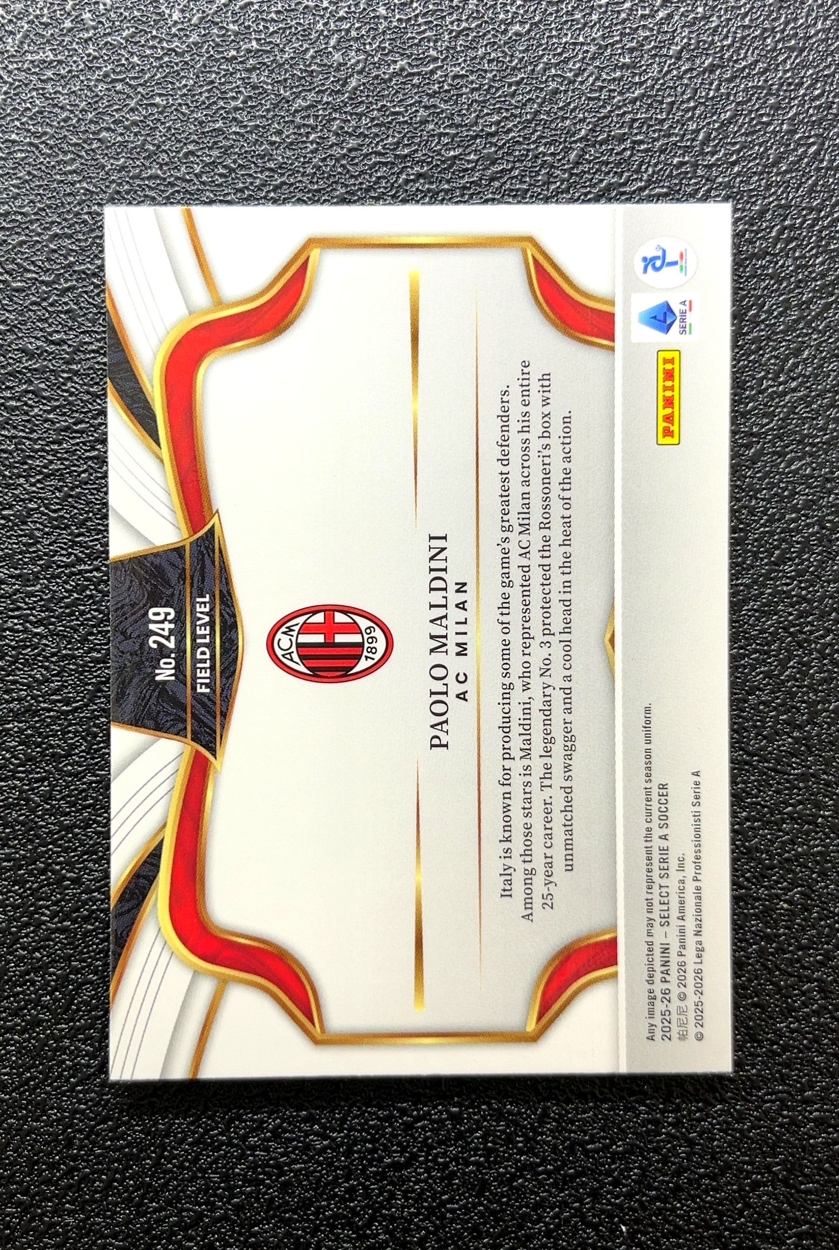 【岛屿拍卖】2025-26 Panini Select 三级 Field Level 场地级别 Paolo Maldini 保罗·马尔蒂尼 卡品如图 高价值 #249 AC 0015#206