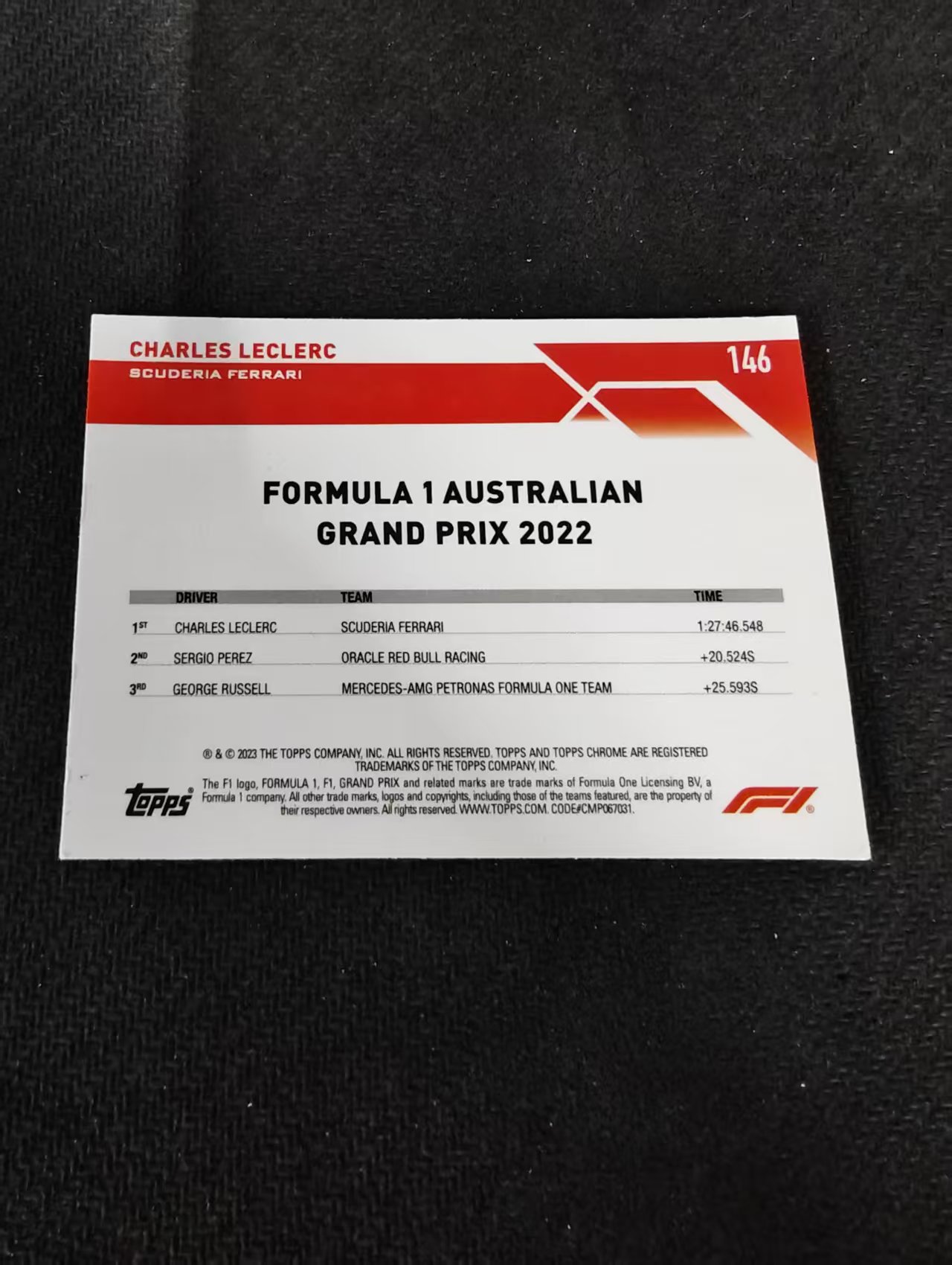 2023 Topps Chrome F1 Charles Leclerc 勒克莱尔 乐扣 法拉利 划痕 边角瑕疵 #146