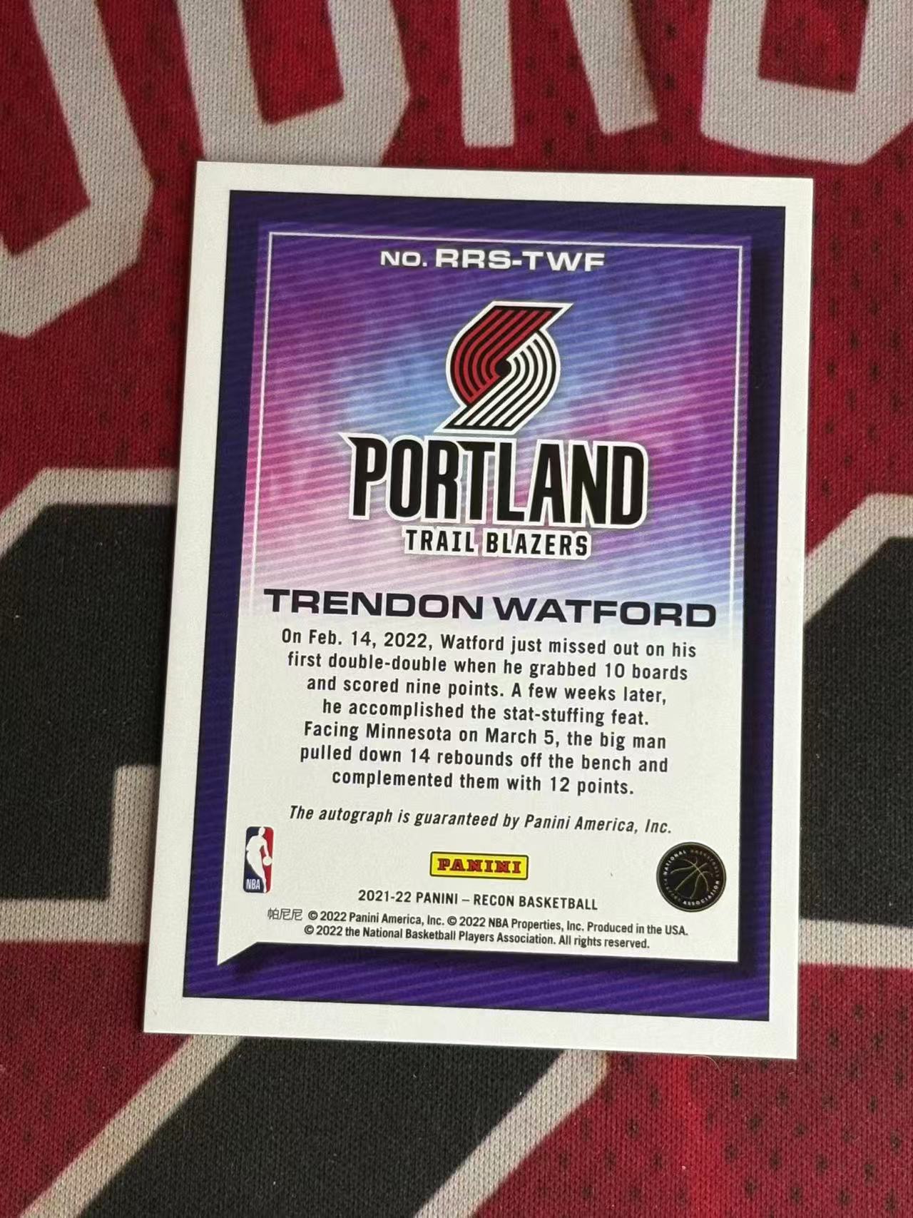 2021-22 PANINI RECON Trendon Watford 开拓者 新秀RC 特伦登沃特福德 签字卡 新秀签 银折 折射 专收凑套必备【烂臭嘴拍卖】