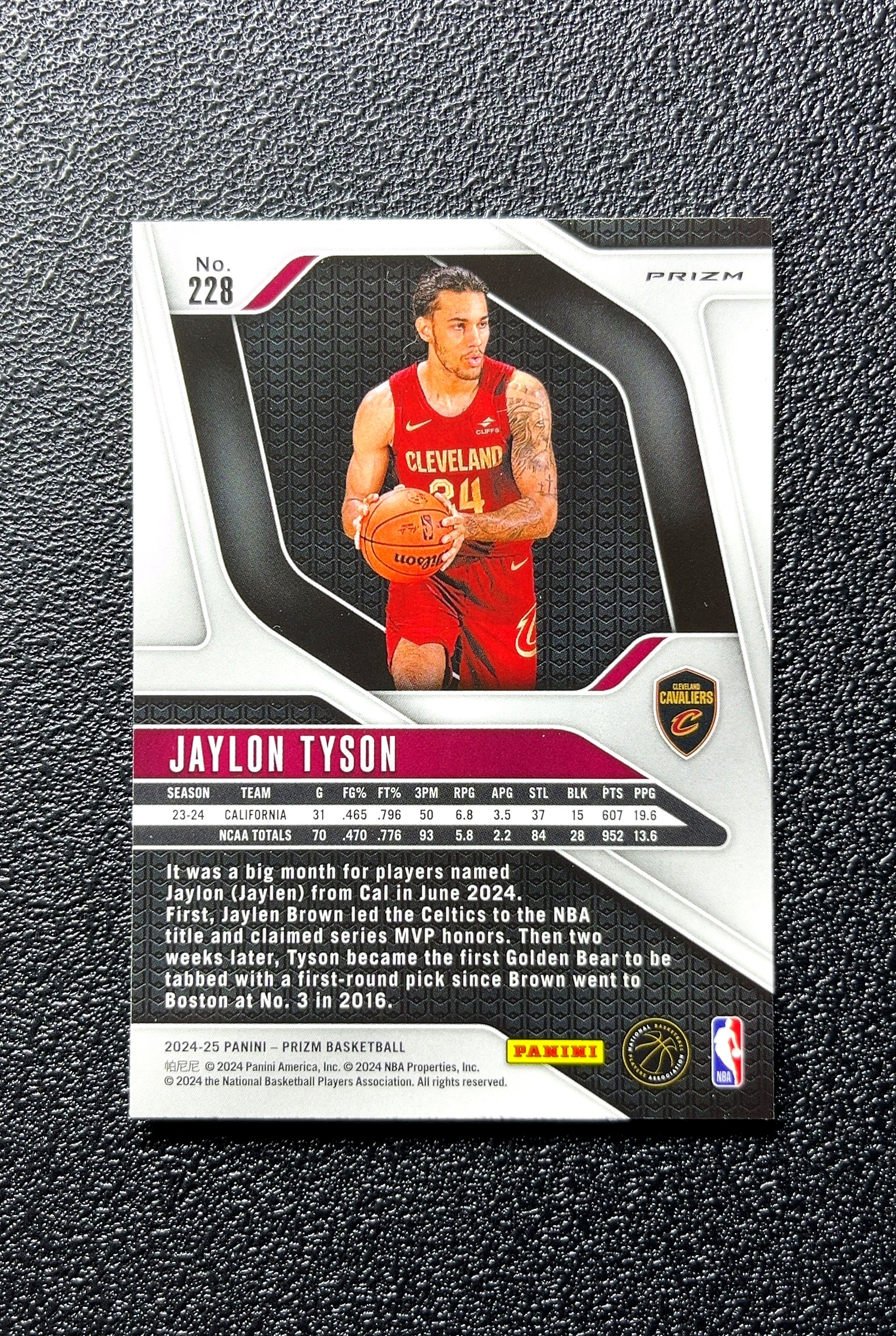 【小白1%代卖】2024-25 Panini Prizm Jaylon Tyson 杰隆·泰森 银折 折射 新秀 RC 卡品如图 高价值 #228 Cleveland 0712