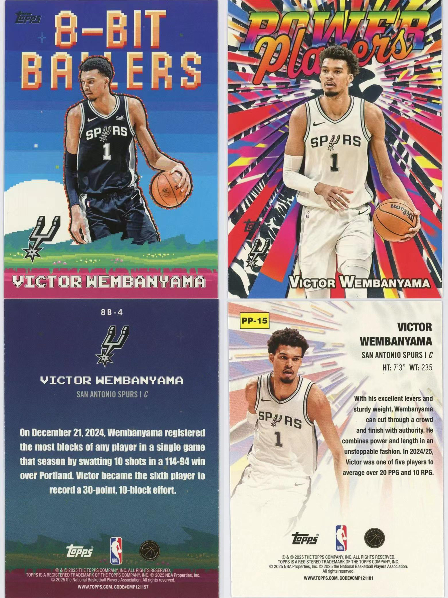2025-26 Topps Flagship Victor Wembanyama 维克托文班亚马 8Bit Power Players特卡 马刺 斑马 lot 2张打包 卡品如图 1BL6/11.27