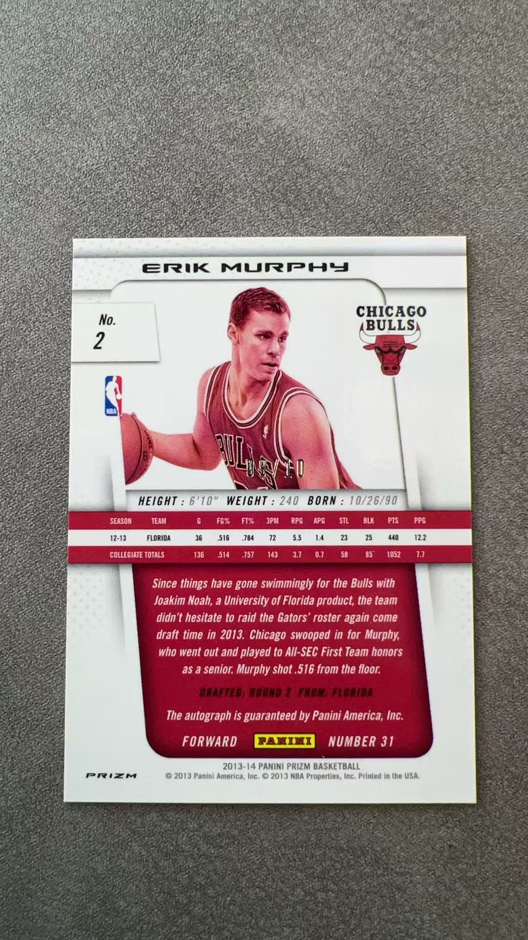 5951【330球星卡实体店代卖】2013-14 帕尼尼 PRIZM 埃里克 墨菲 ERIK MURPHY 公牛 新秀RC 金折 09/10编 低编 签字 仅顺丰寄付(UK23)