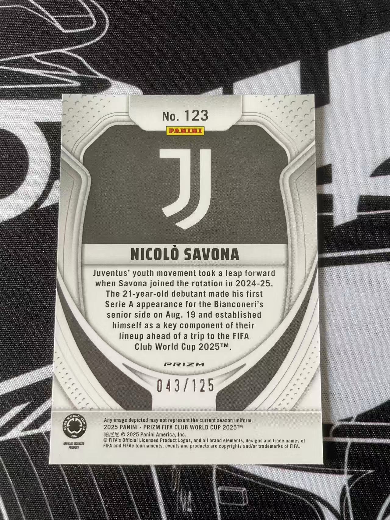 2025 Panini Prizm FIFA Club World Cup Nicolo Savona 帕尼尼 世俱杯 PZ 尤文图斯 RC 尼科洛 萨沃纳 新秀 紫折 /125编 卡品如图 凑套必备