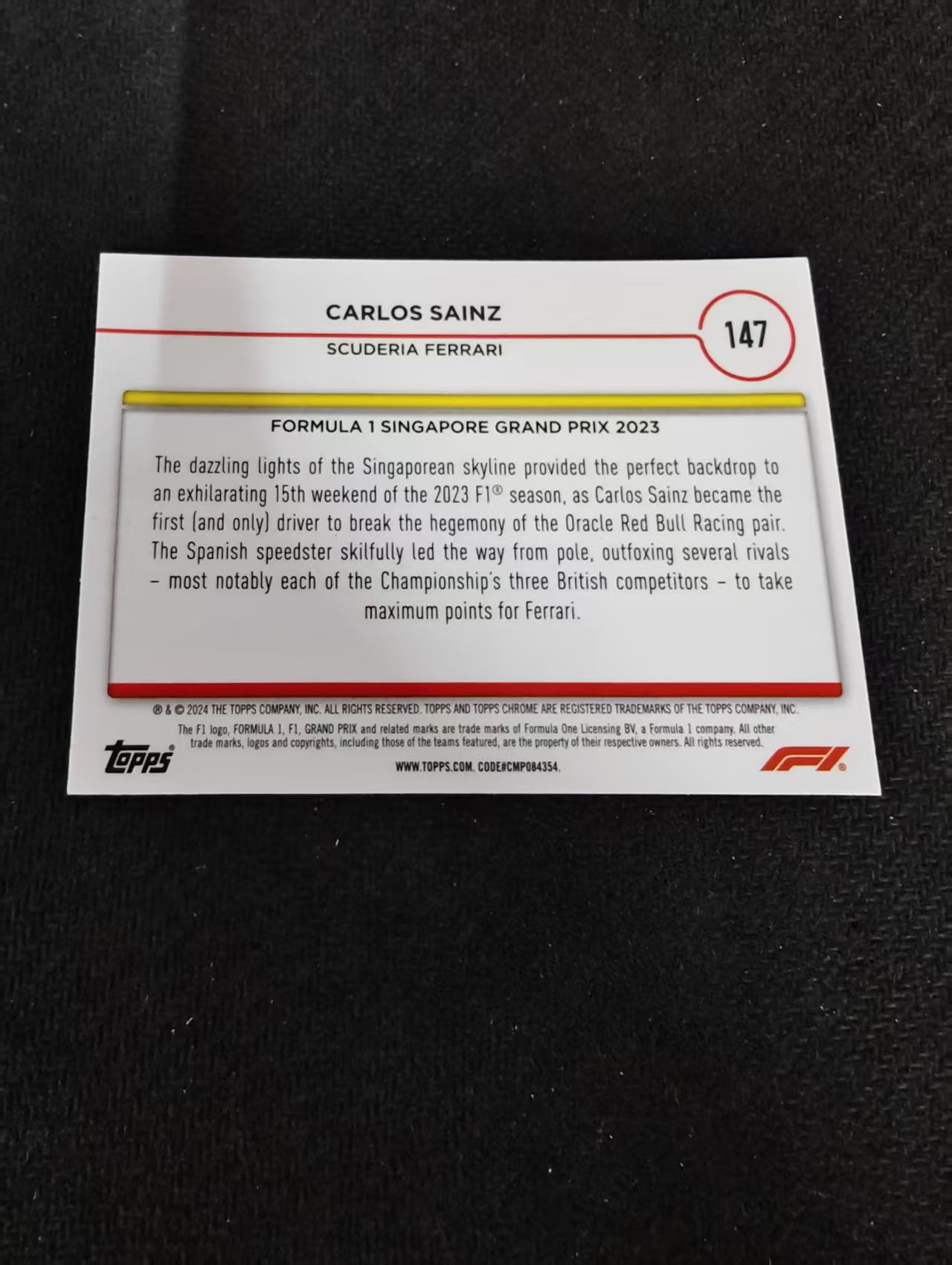 2024 Topps Chrome Carlos Sainz 卡洛斯 赛恩斯 法拉利车队 F1 划痕 边角瑕疵 #147