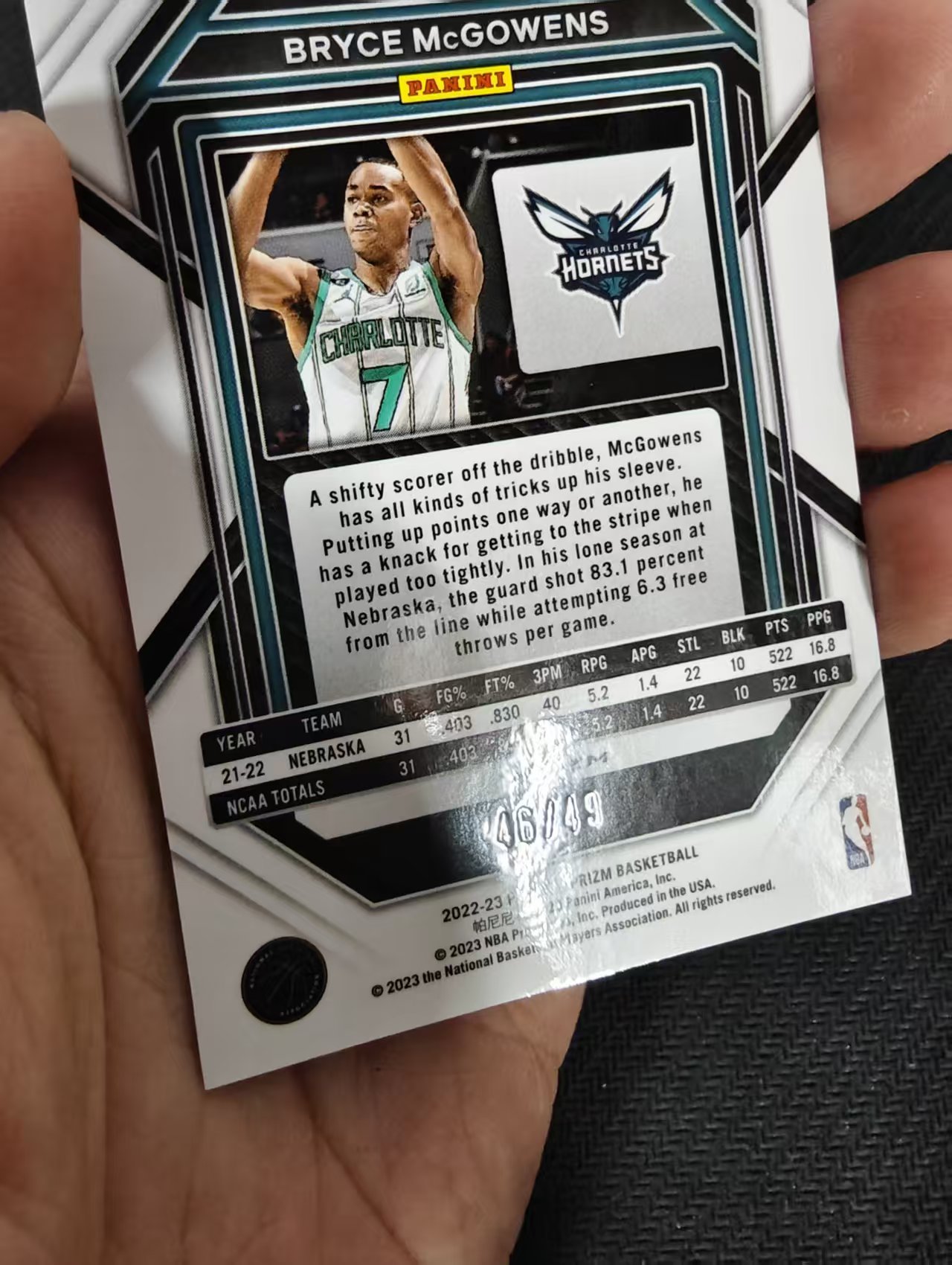【汽水拍卖】2022-23 Panini Prizm Bryce McGowens PZ 黄蜂 新秀 RC 布莱斯 麦戈文斯 橙折 折射 49编 微瑕如图