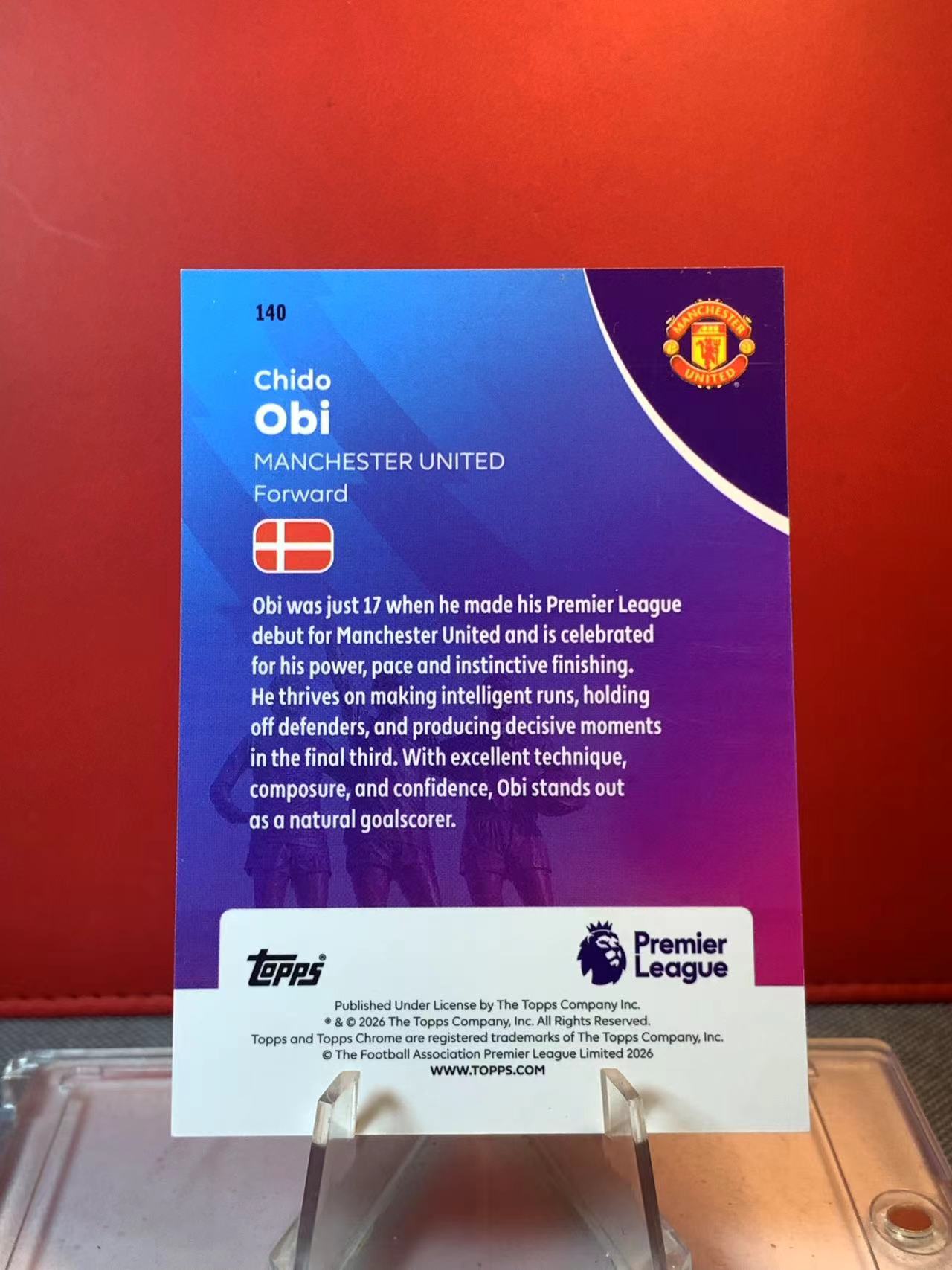 (詹叔代拍)2025-26 Topps Chrome 英超TC Chido Obi 曼联 奇多 奥比 菠萝折 次年新秀 微痕边角微白 卡品如图 顺丰寄付 泰山