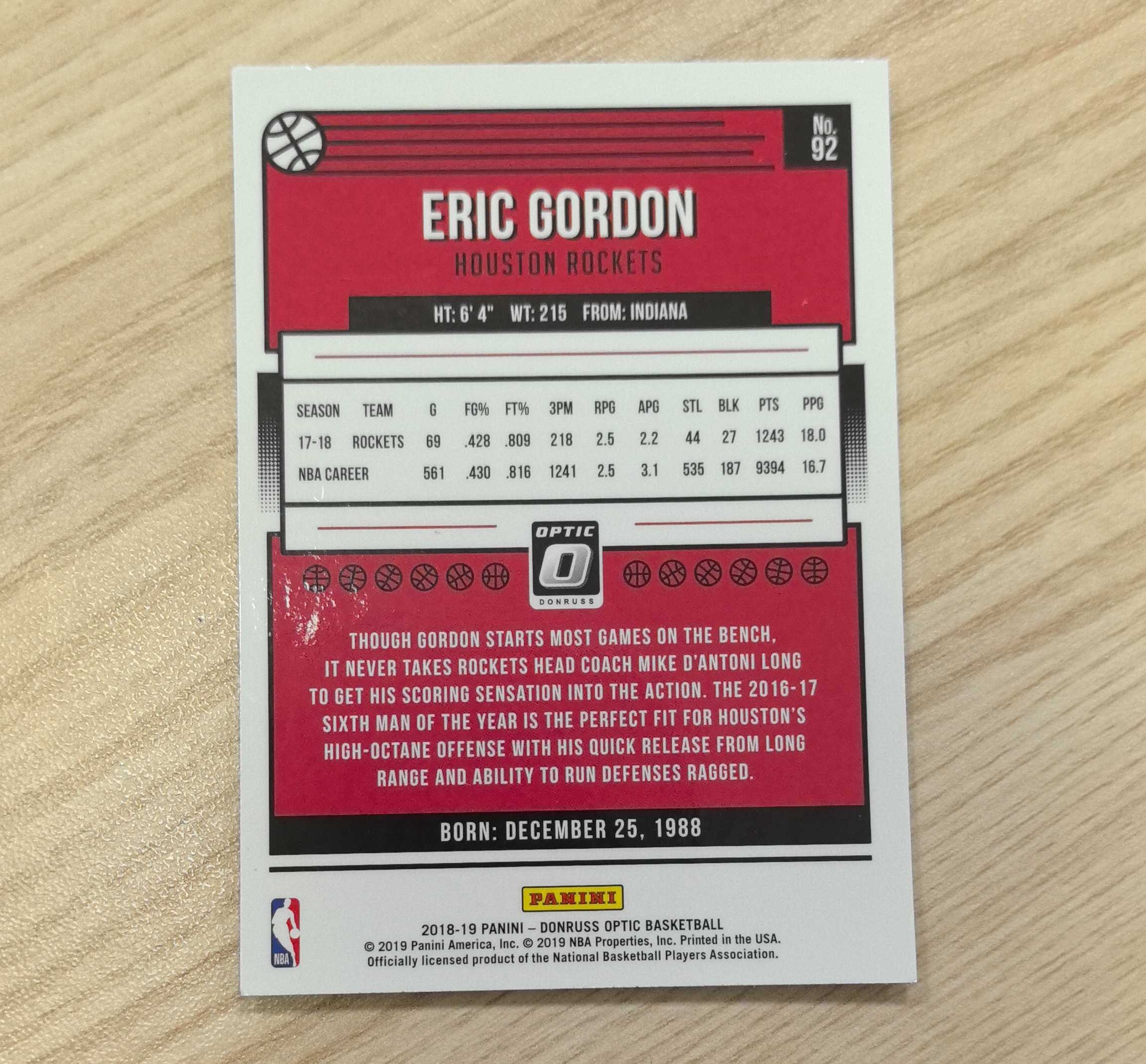 2018-19 Panini Optic Eric Gordon 埃里克·戈登 杜蕾斯 最佳第六人 三分大赛冠军 先后效力于快船、黄蜂、鹈鹕、火箭、太阳、76人 硬通货 极具收藏价值