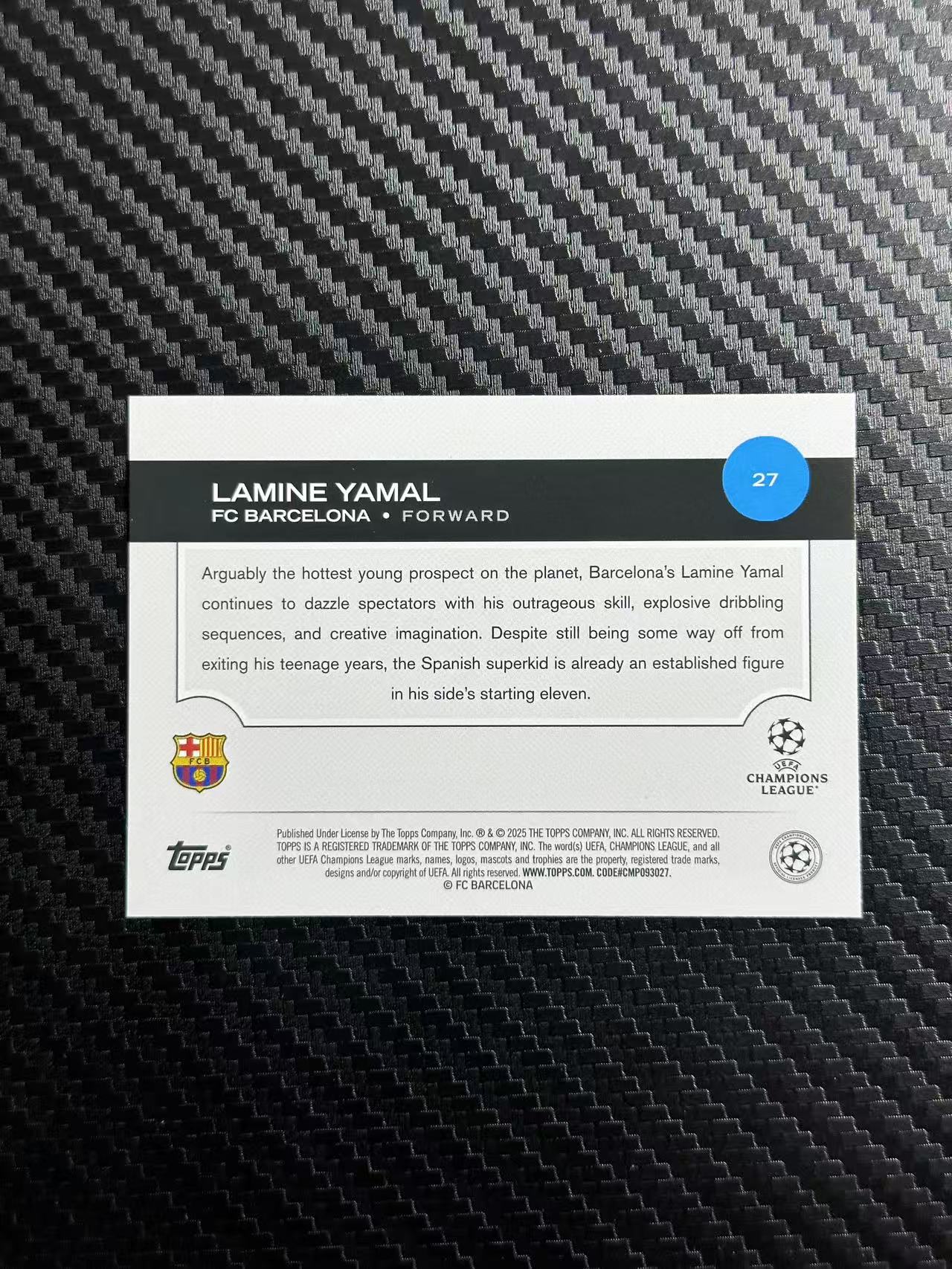 2025 Topps ucc Lamine Yamal 欧冠 巴萨 巴塞罗那 亚马尔 漩涡折 银折 未来之星 卡品如图 拍前看描述