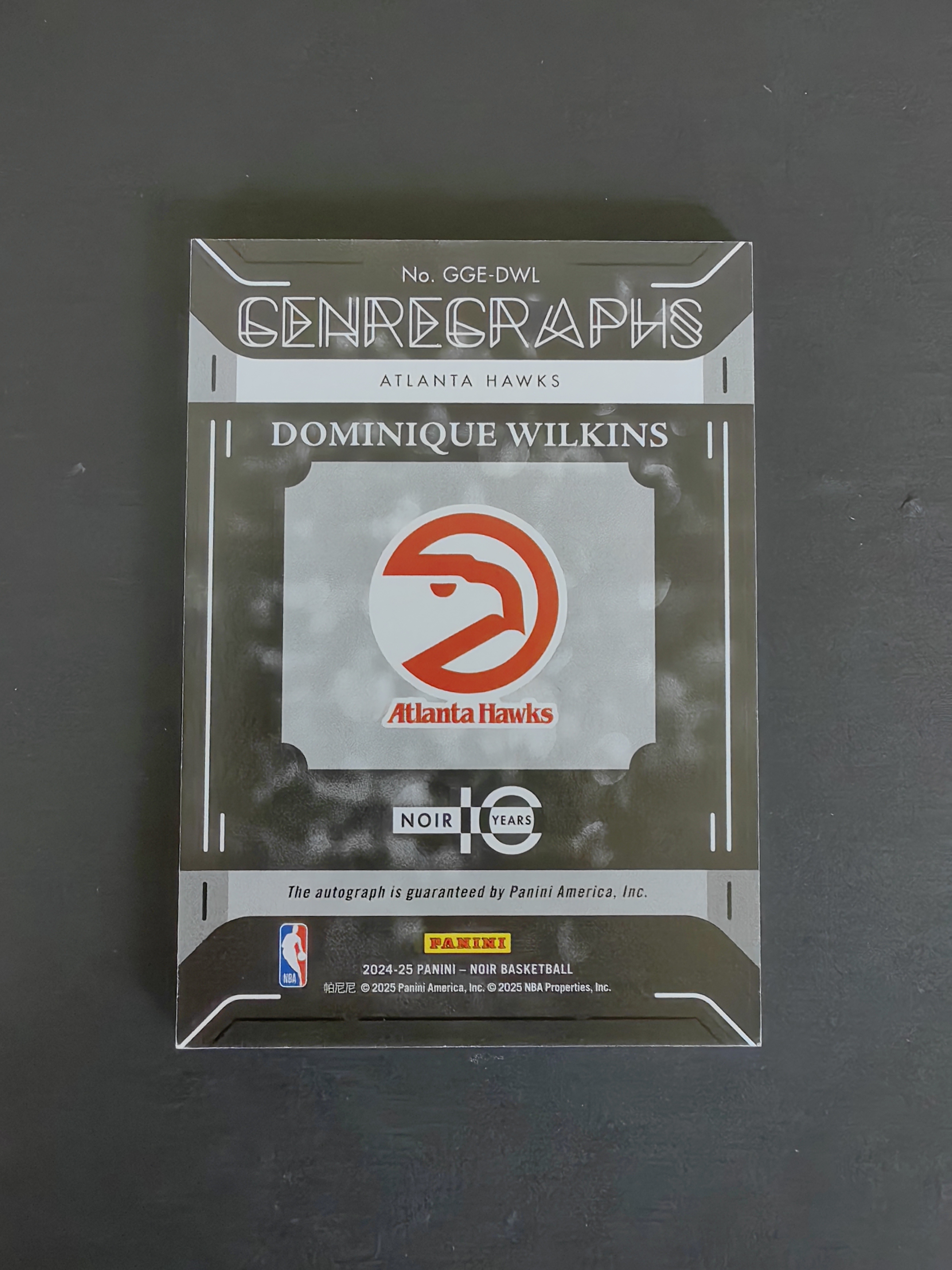 2024-25 Panini Noir Dominique Wilkins #GGE-DWL 威尔金斯 gg签 10/25编 金平行 签字 卡品如图