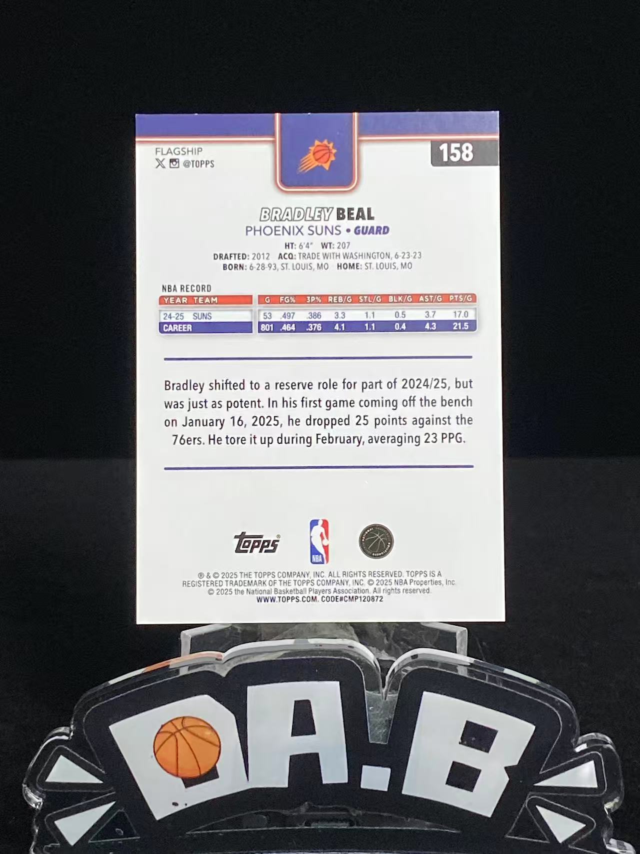 2025 Topps Topps Bradley Beal 【大彪代拍预付90%】太阳 布拉德利比尔 base 50编 正金折 微瑕如图 洁世一