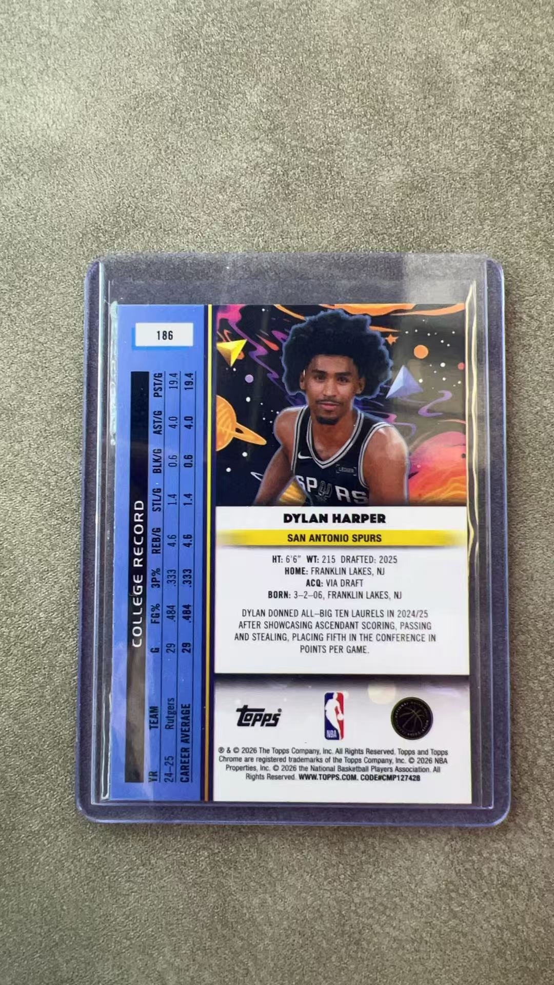 8470【330球星卡实体店代卖】2026 Topps Cosmic Chrome DYLAN HARPER 迪伦哈珀 马刺 新秀RC 027/199编 仅顺丰寄付 (QYL)
