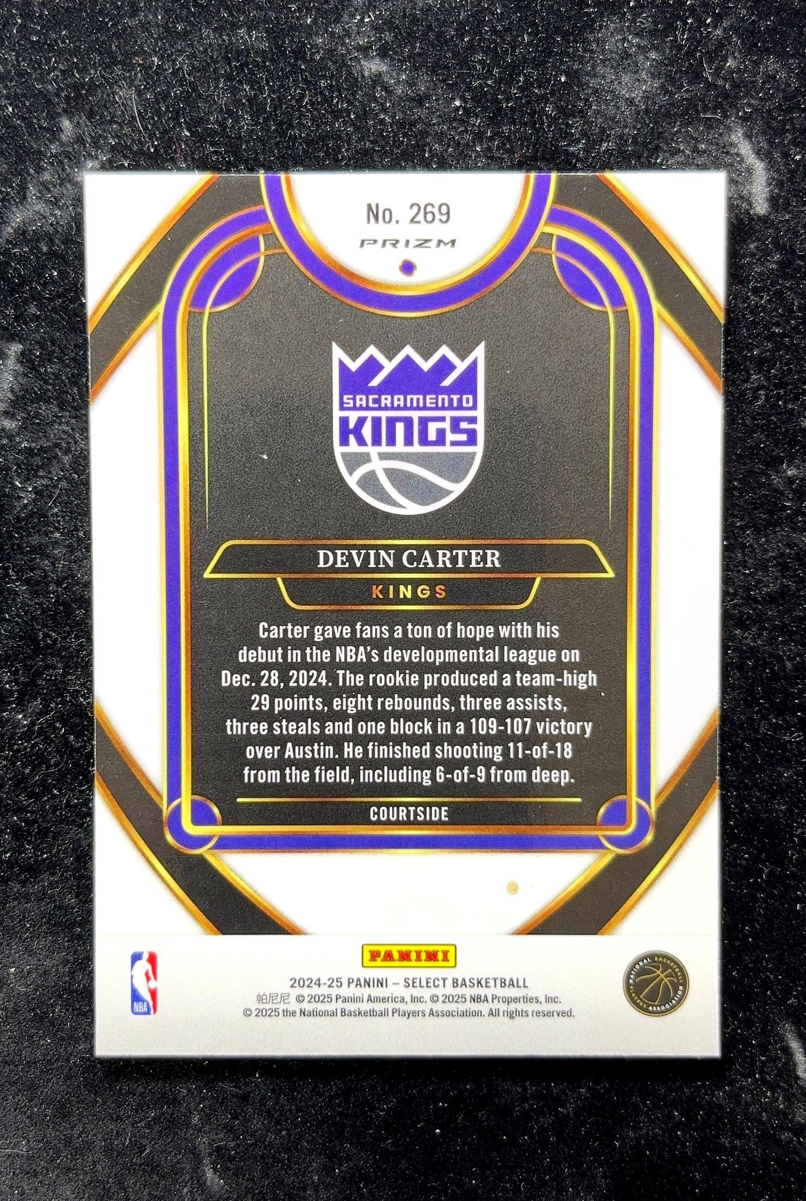【小白1%代卖】2024 Panini Select Prizm Devin Carter 德文·卡特 绿折 折射 新秀 RC 卡品如图 高价值 #269 Sacramento Kings 0702