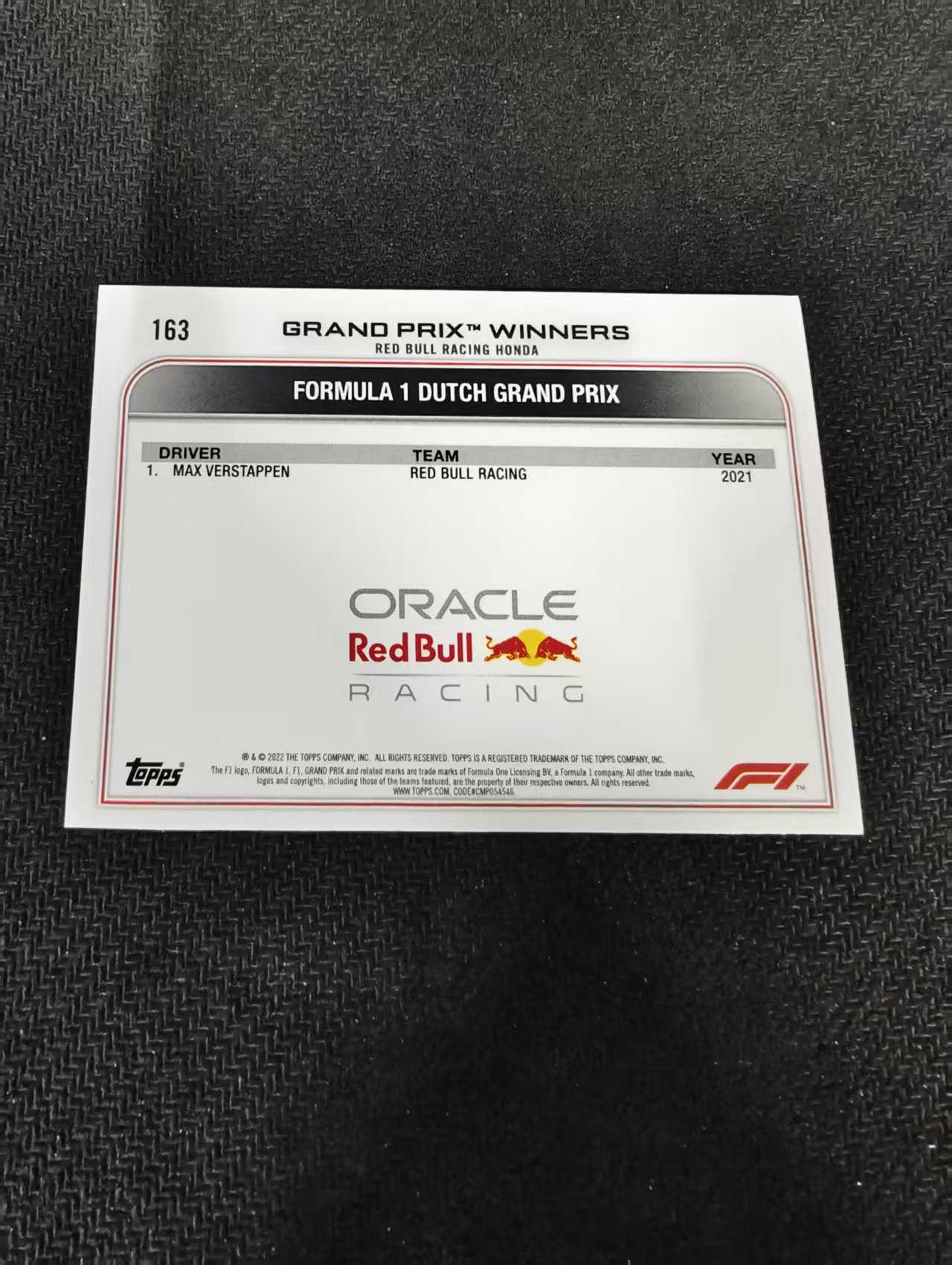 2022 Topps Chrome F1 Max Verstappen 维斯塔潘 红牛 划痕 边角瑕疵 @163
