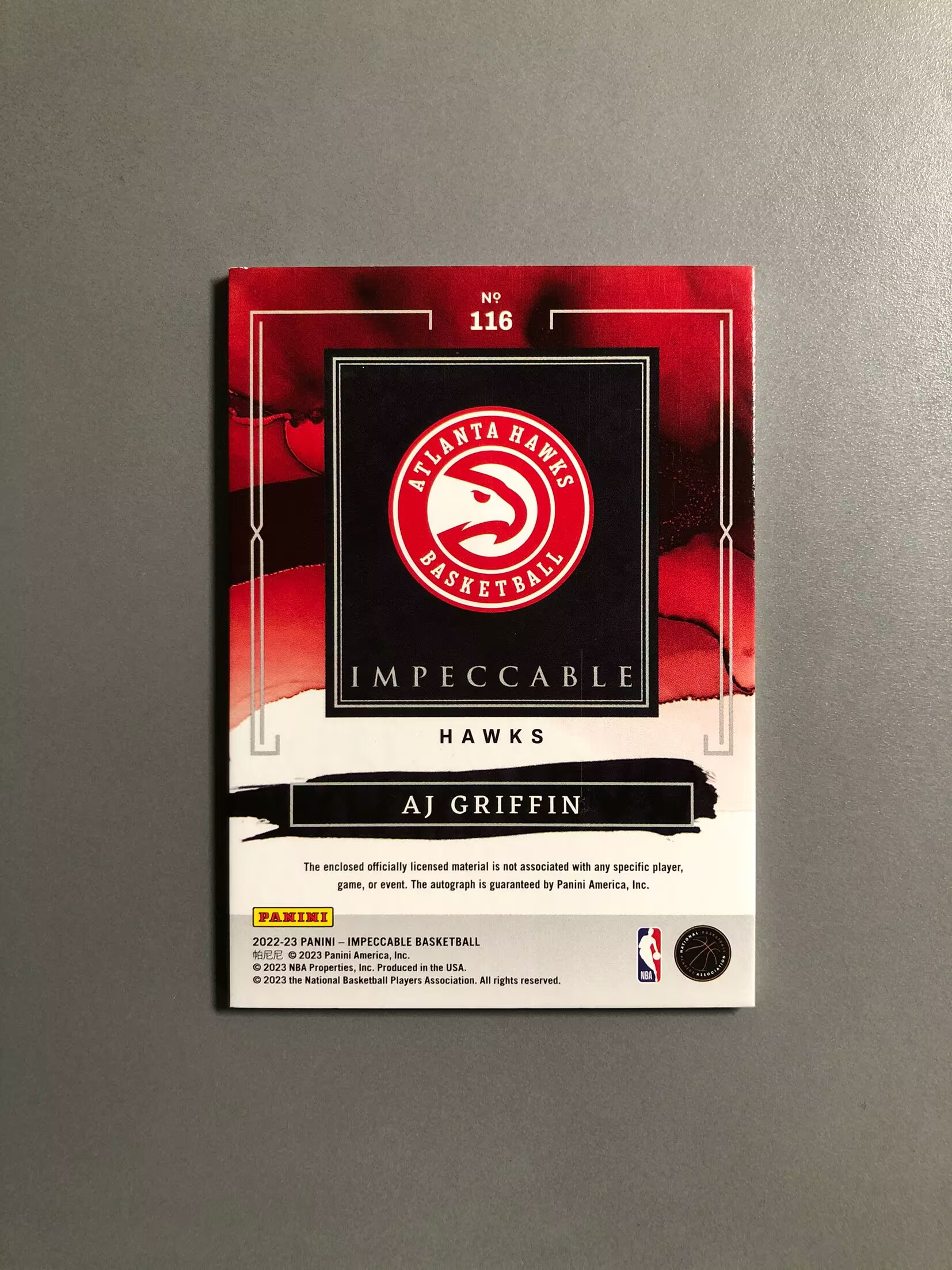 2022-23 Panini Impeccable AJ Griffin RC AJ·格里芬 老鹰 新秀 RC 球衣 签字 卡签 RPA 中国红 88编 实卡好看 卡品如图 可累计 FT033