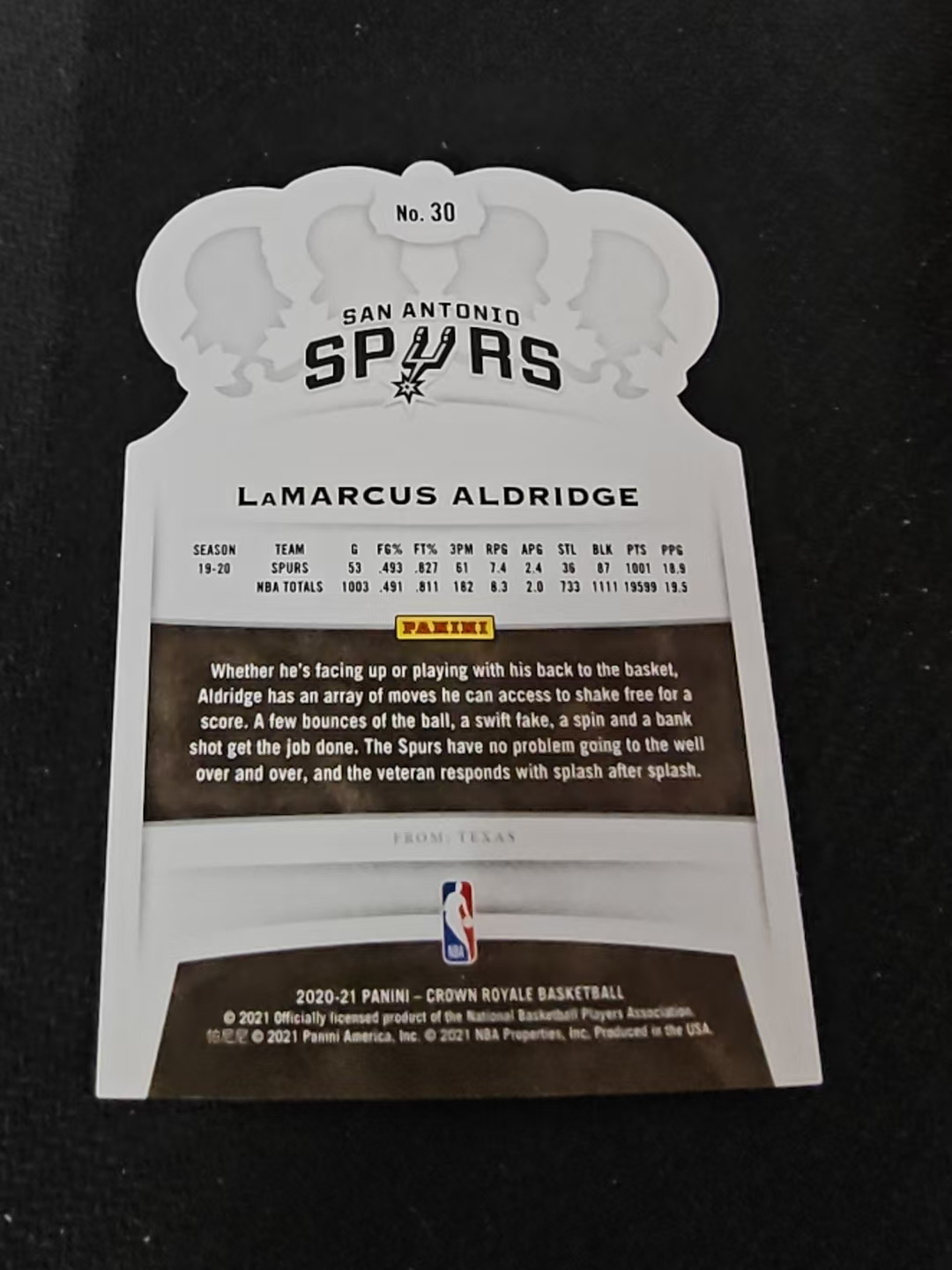 2020-21 Panini Crown Royale LaMarcus Aldridge 拉马库斯 阿尔德里奇 马刺 皇冠 异形 划痕 边角瑕疵 #30