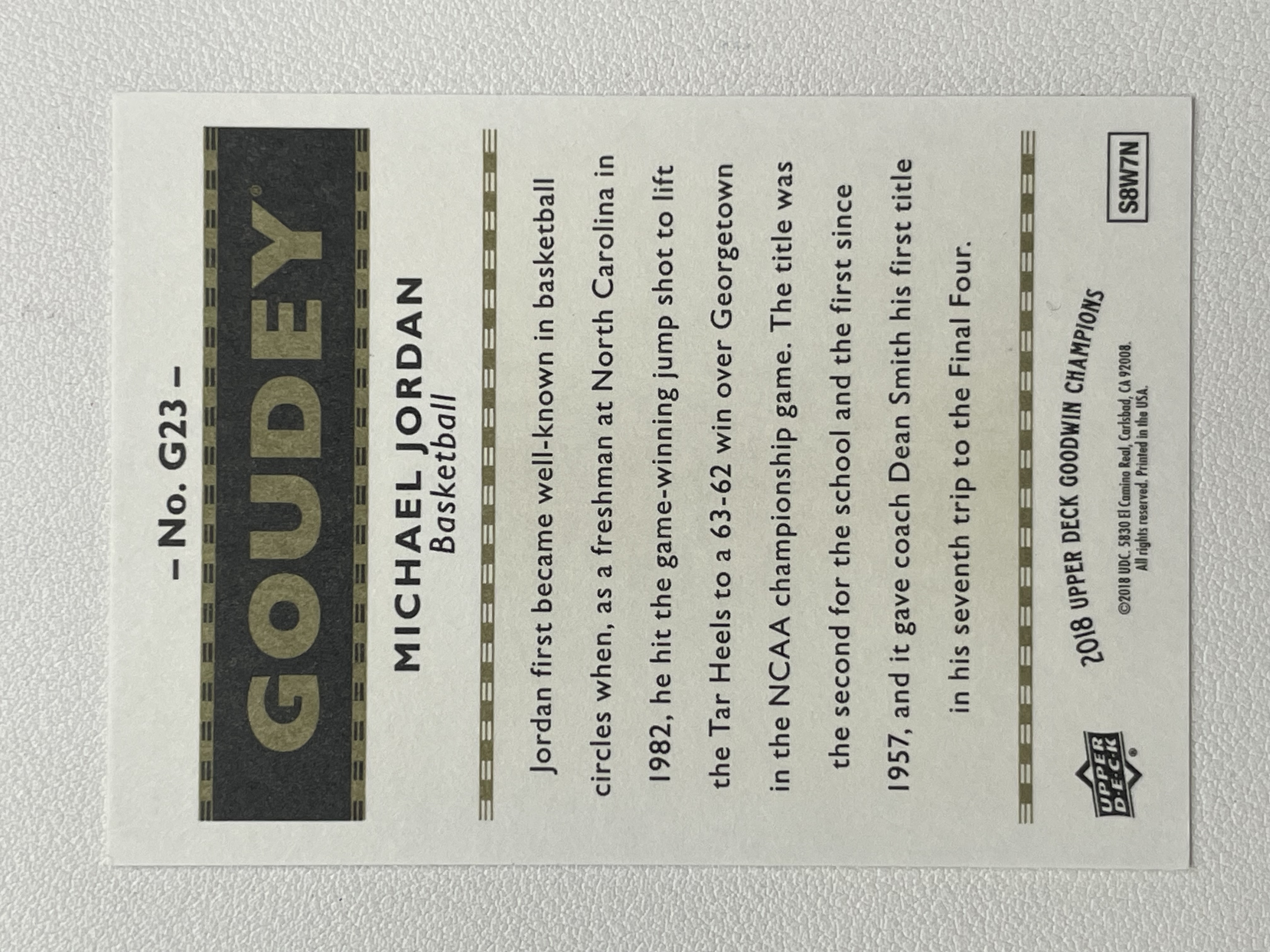 【天秤座拍卖到卡预付85%】2018 Upper Deck Goodwin 古德温 Michael Jordan 迈克尔 乔丹 篮球之神 飞人 goudey 特卡 实卡好看 收藏必备※花儿最美