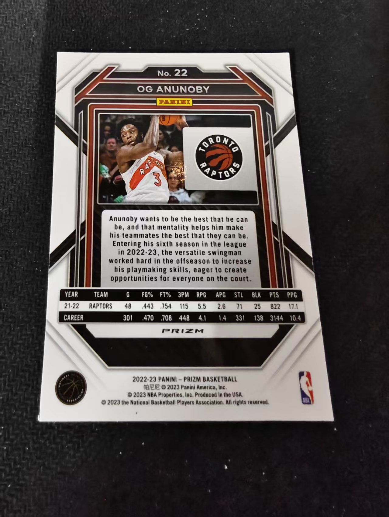 2022-23 Panini Prizm OG Anunoby OG 阿奴诺比 猛龙 银折 PZ 划痕 边角瑕疵 #22