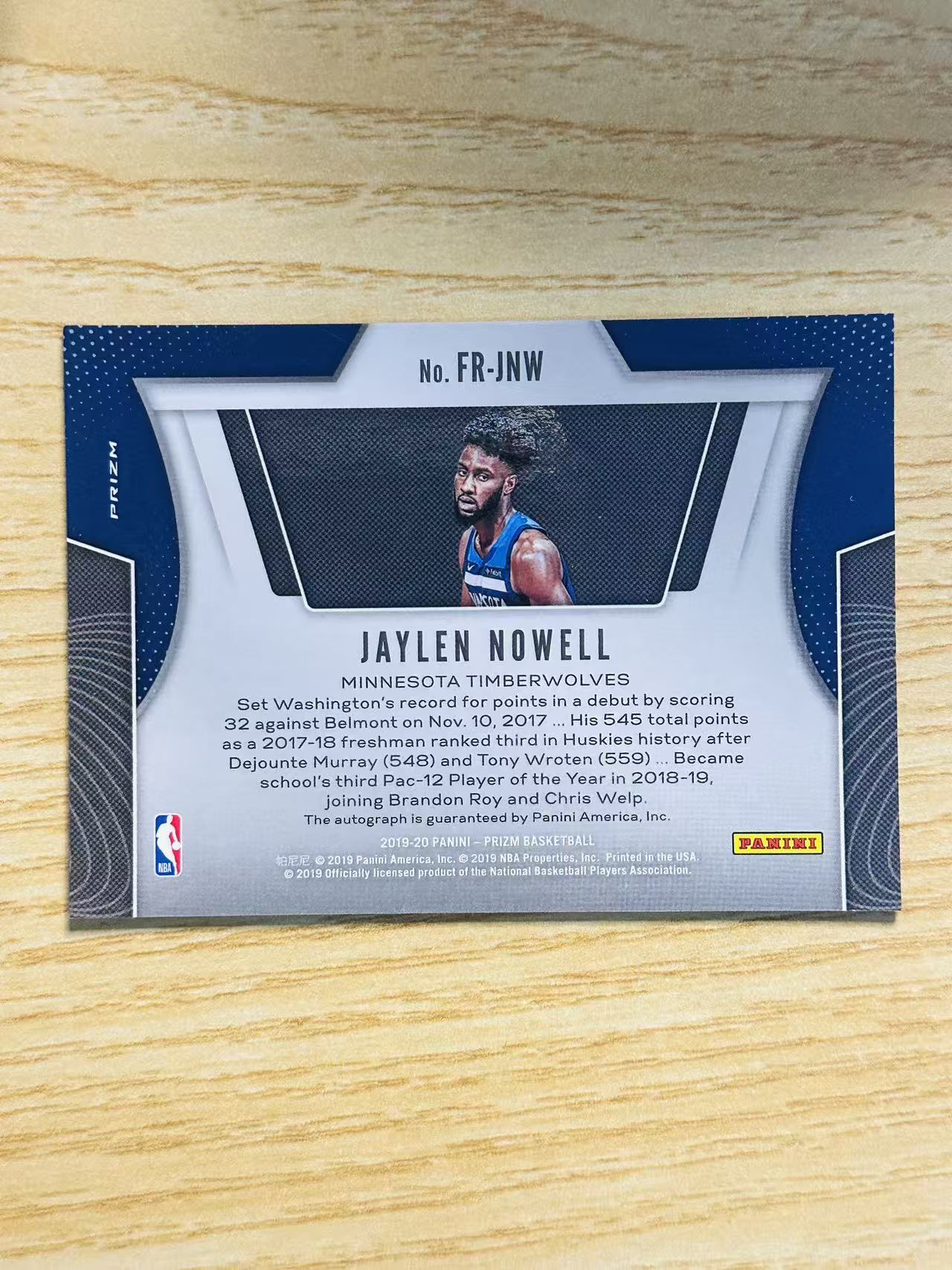 2019-20 Panini Prizm Jaylen Nowell RC 杰伦 诺埃尔 PZ 签字 银泡泡折 森林狼 PZ 新秀