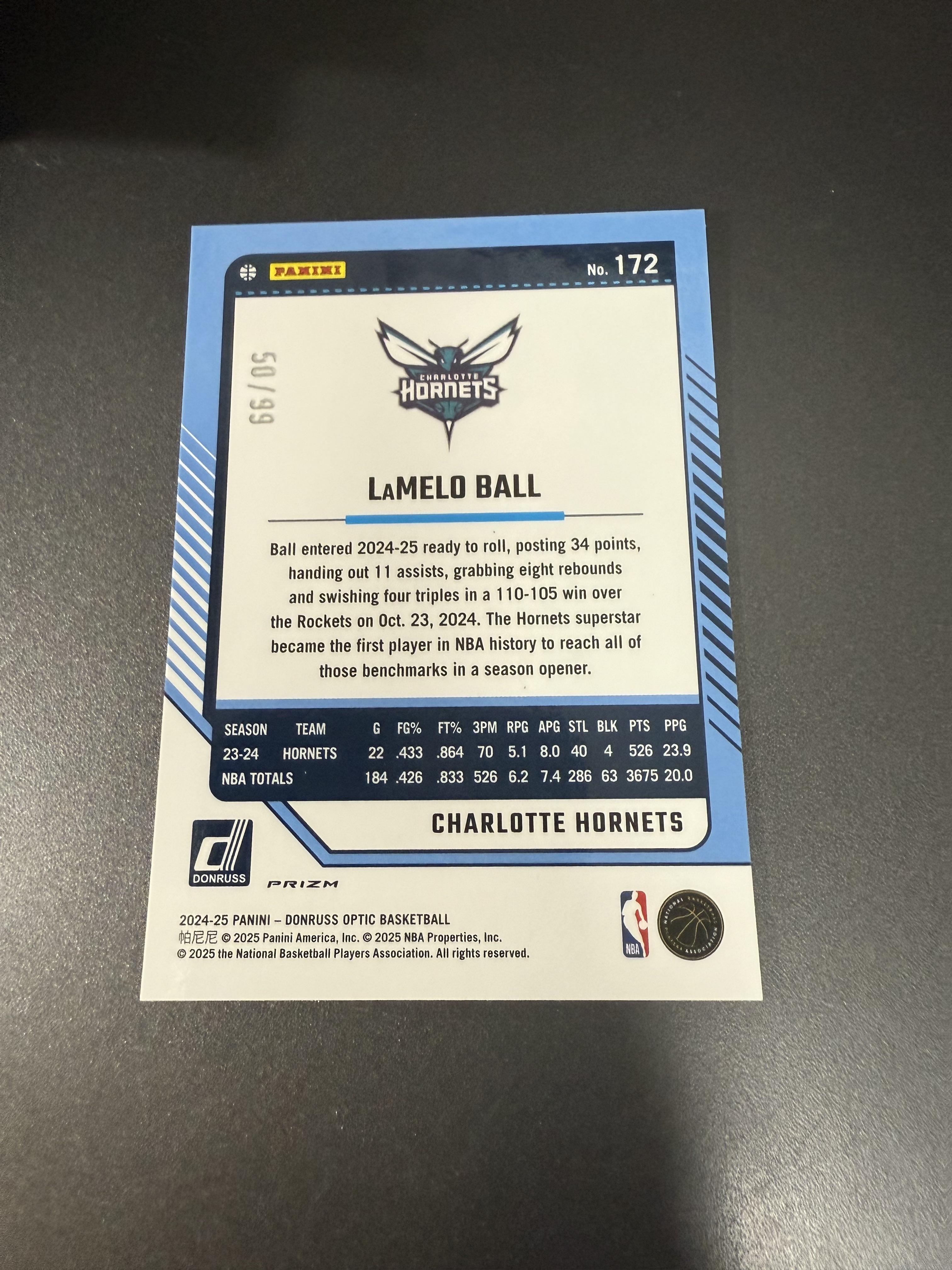 2024-25 Panini Optic LaMelo Ball 拉梅洛 鲍尔/三球 红金圈圈折 99编 w