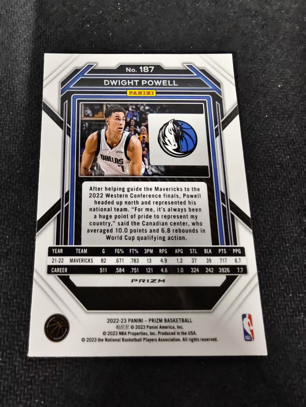 2022-23 Panini Prizm Dwight Powell 德怀特 鲍威尔 独行侠 红波纹 PZ 划痕 边角瑕疵 #187