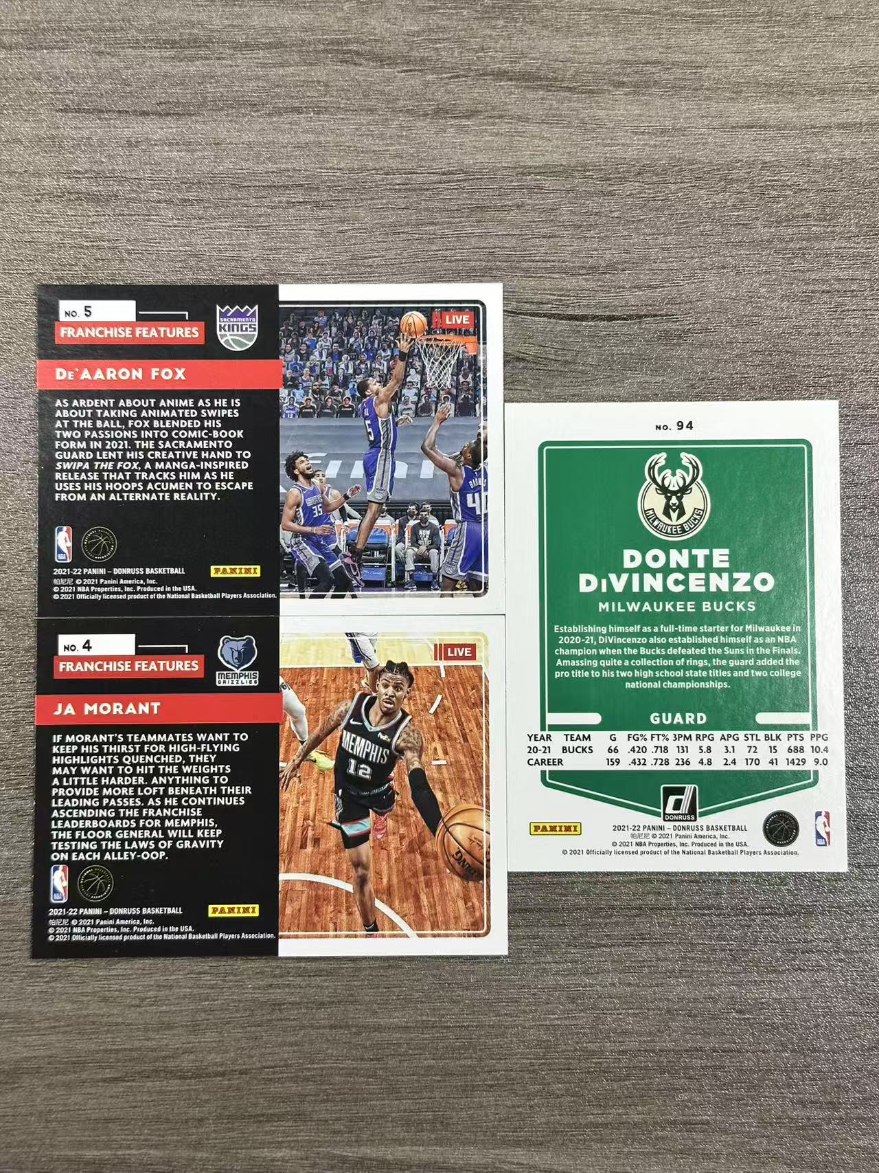 【欧卡体育】2021-22 Panini Donruss 杜蕾斯 Ja Morant 莫兰特 福克斯 场边特卡 粉佛光折 迪温琴佐 橙佛光折 收藏必备(SY11)