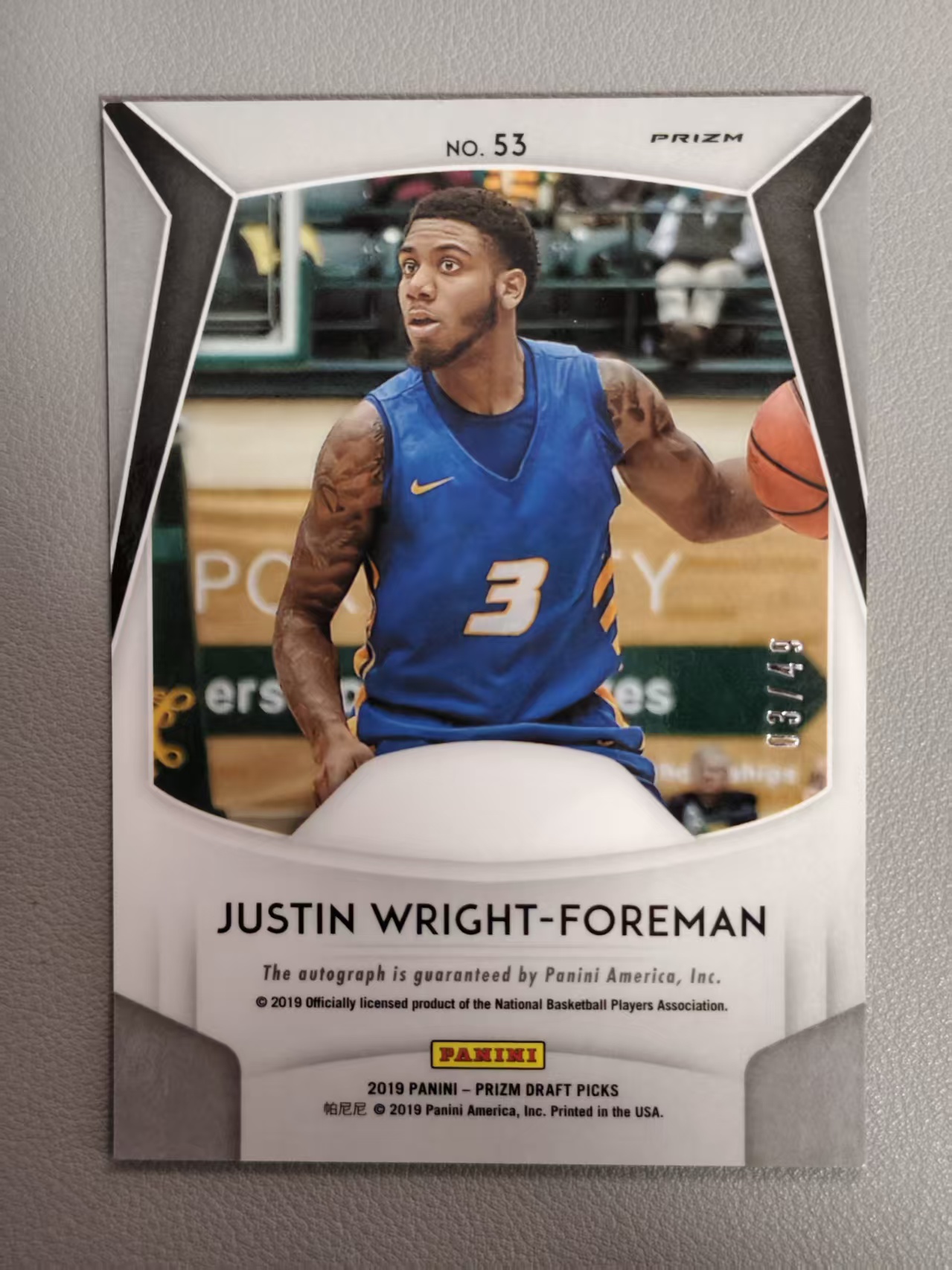 【阿泽代卖】2019 Panini Prizm Pz Justin Wright-Foreman 贾斯汀 福尔曼 签字 03/49编 同背 Mojo折 新秀签 选图巨帅 卡品如图 介意勿拍
