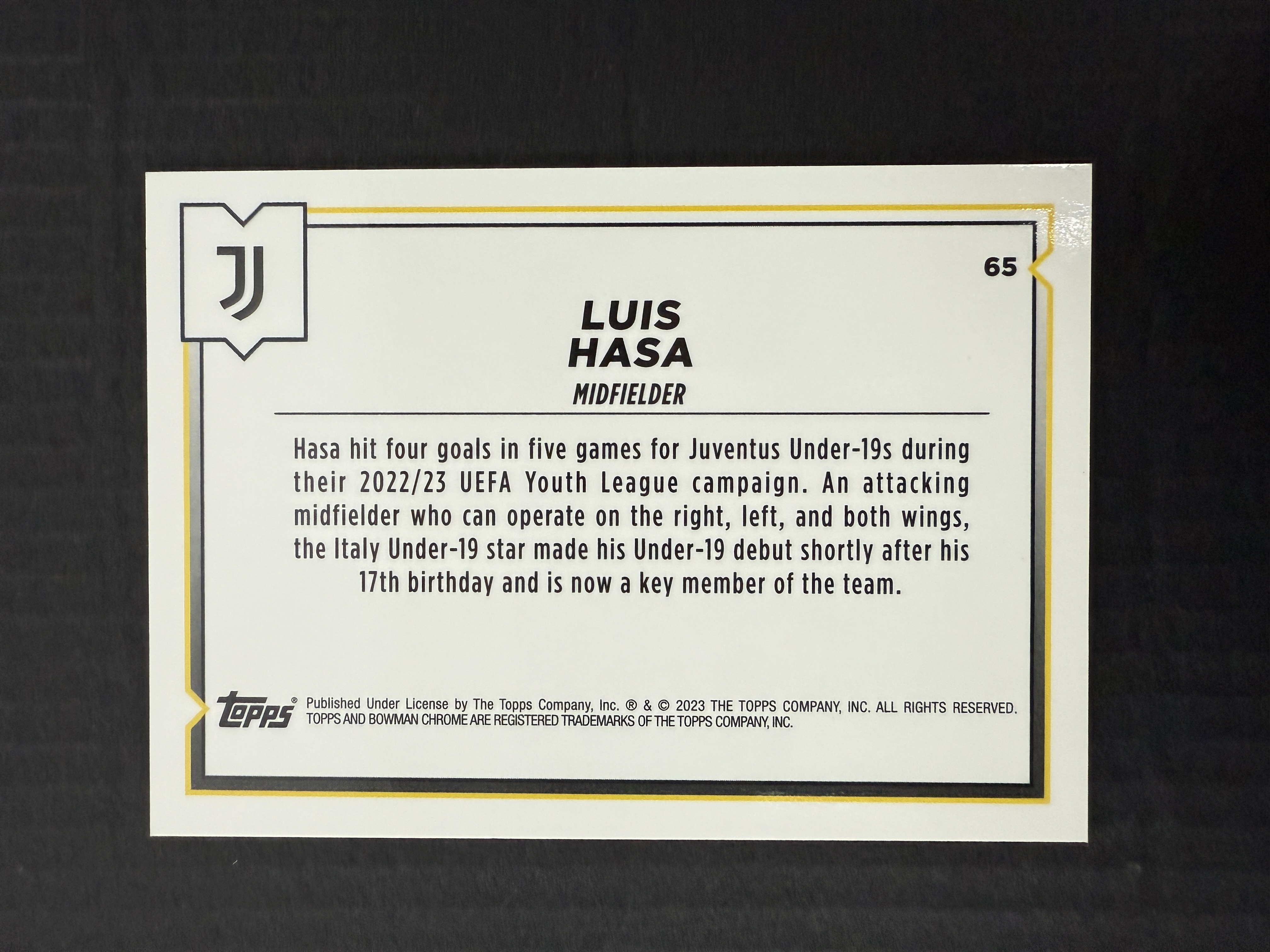 【GOAT山羊拍卖】D哥 2023-24赛季 topps chrome尤文图斯队盒系列 路易斯·哈萨 粉折 /125 尤文图斯 品相如图