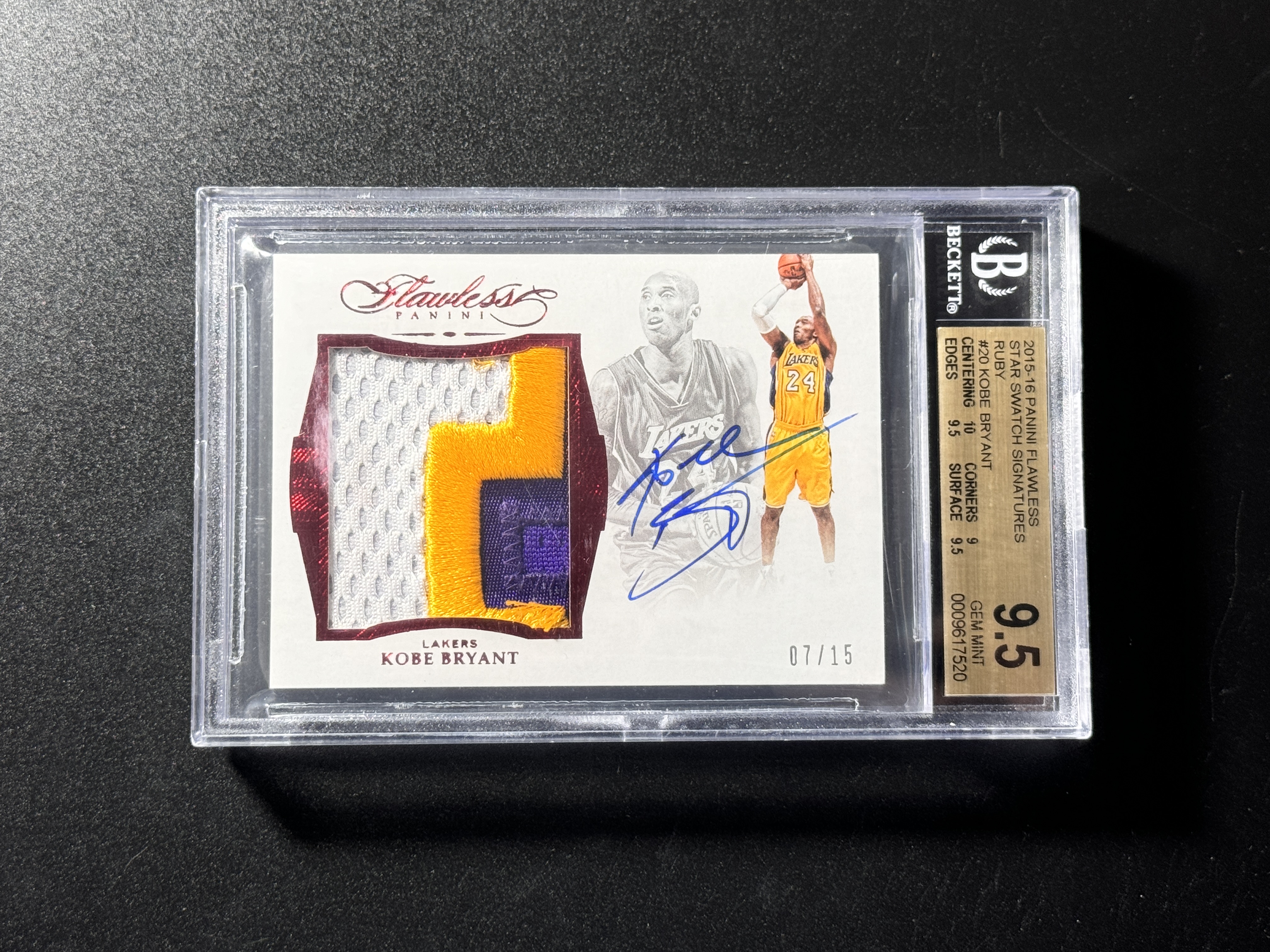 【喷子拍卖】2015-16 panini flawless Kobe Bryant 手提 洛杉矶湖人 科比 布莱恩特 元年SS 大窗 patch 签字 15编 PA 卡签 科比唯一一版SS 大hit 墨超好 BGS金标9.5/10 上海王