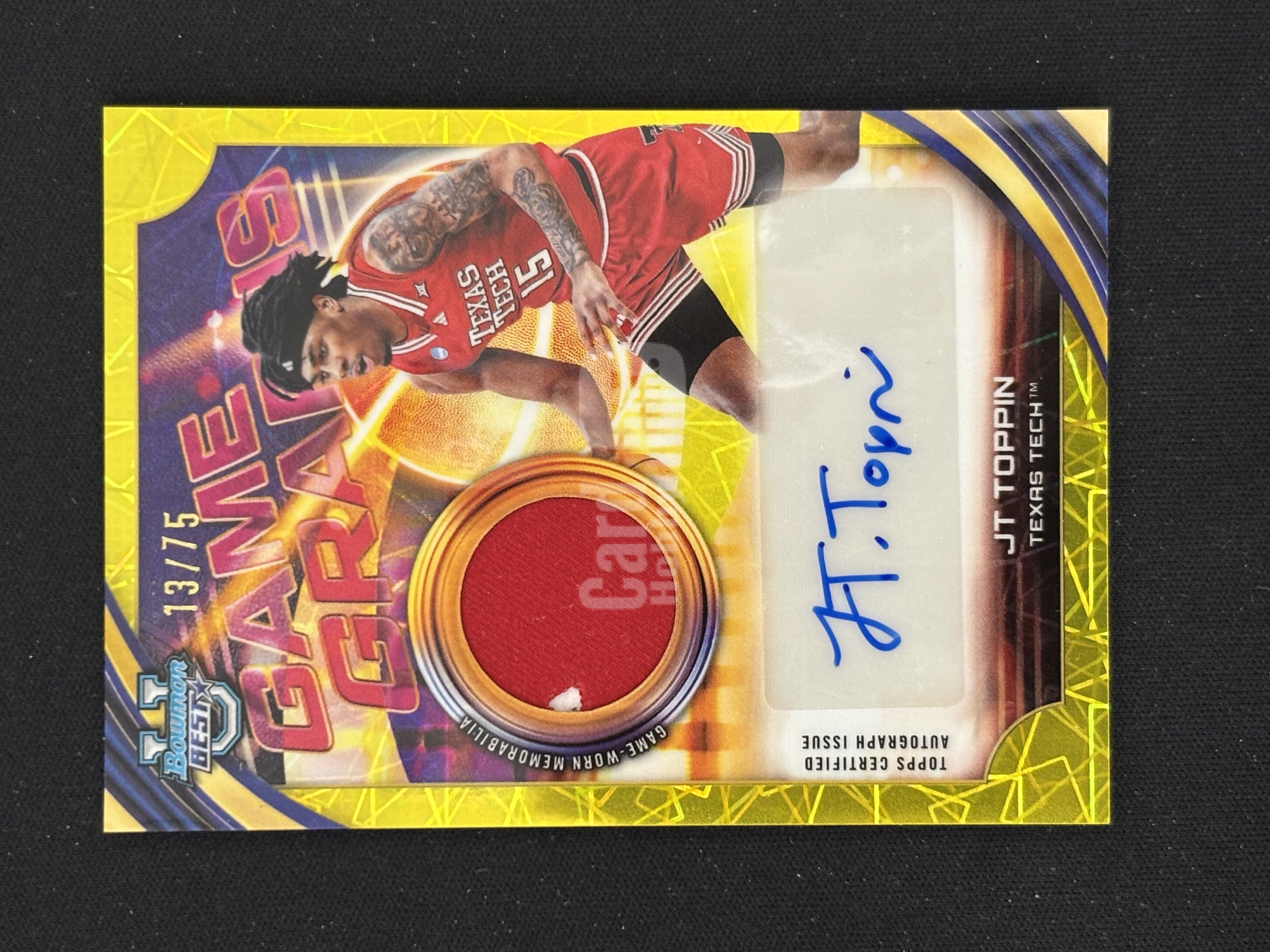 2025-26 Topps Bowman University Best JT Toppin 大学 JT托平 Game Graphs 球衣物料切割 GU亲穿 黄镭射折 13/75编 卡品如图 - 红豆