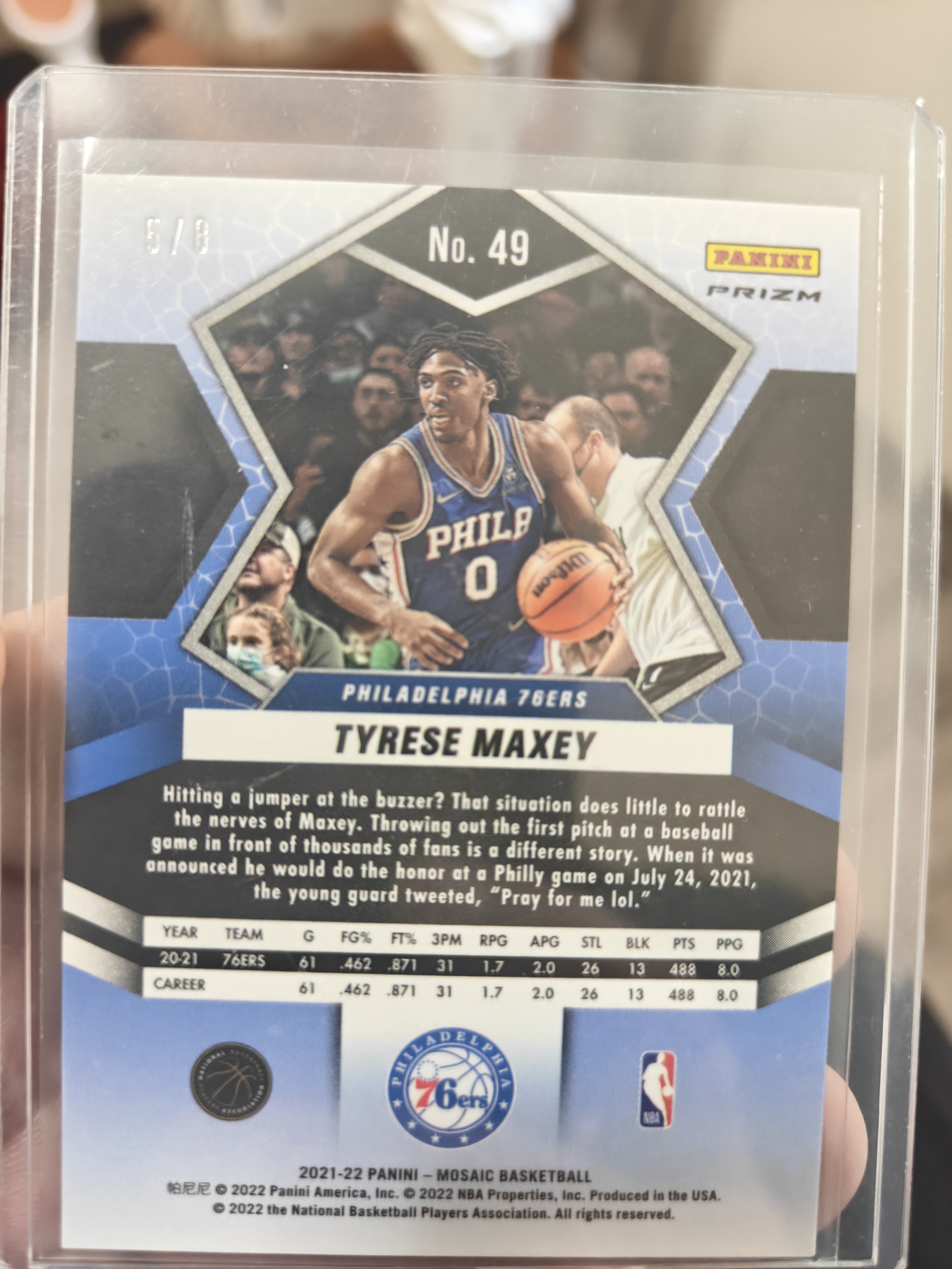2021-22 Panini Mosaic Tyrese Maxey #49 马赛克 76队老大 马克西 大比例 爆竹折 8编 超低编 开赛无敌 专收必备