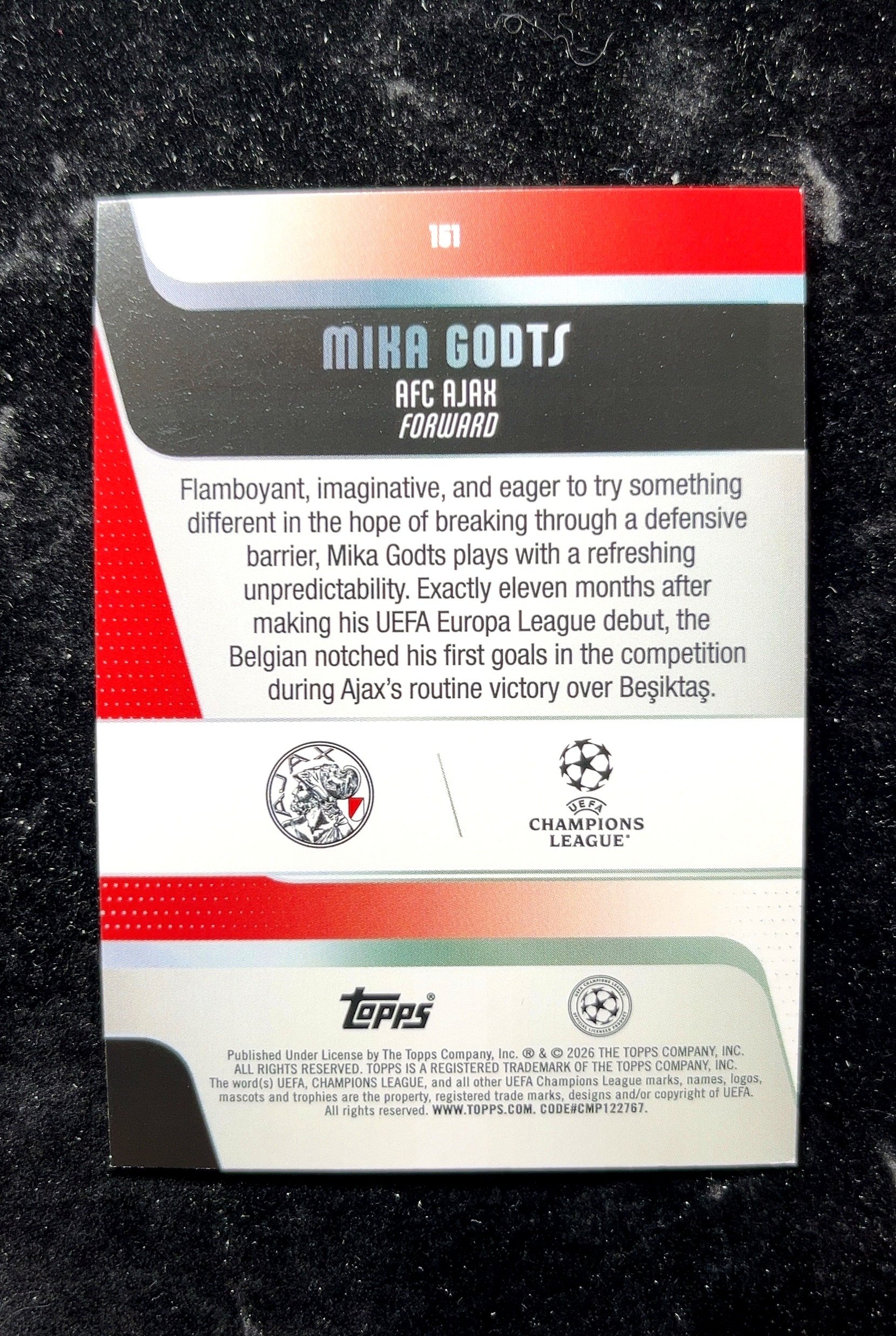 【小白1%代卖】2026 Topps Mika Godts 米卡·戈茨 黄变形虫折 折射 卡品如图 高价值 #101 AFC Ajax 阿贾克斯 0702