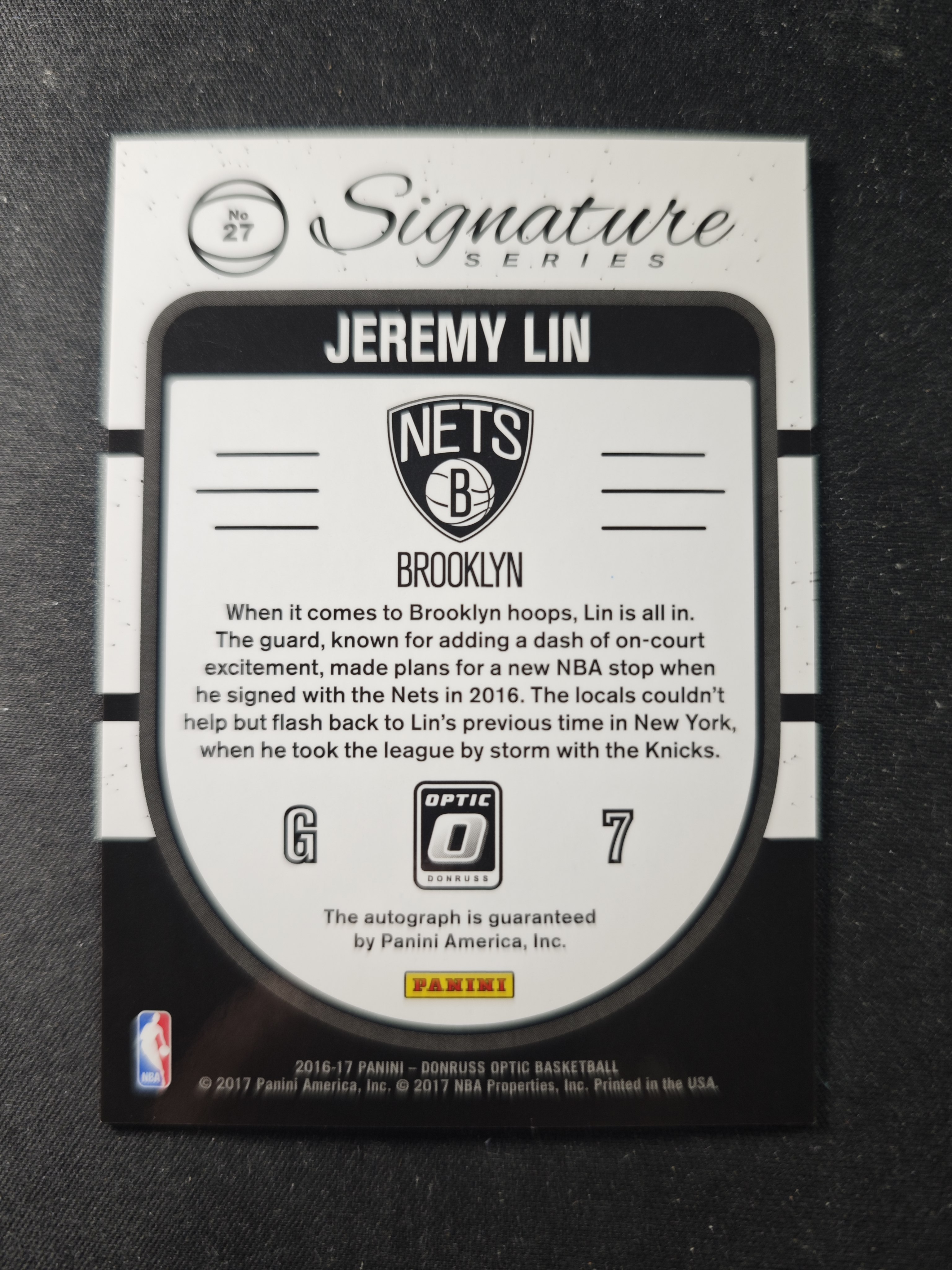 【蛤蟆特卖】SHI 林书豪 林疯狂 华人之光 2016-17 PANINI OPTIC系列 稀有签字 经典设计 超级漂亮 稀有好卡 边角微瑕 卡品如图 专收必备!