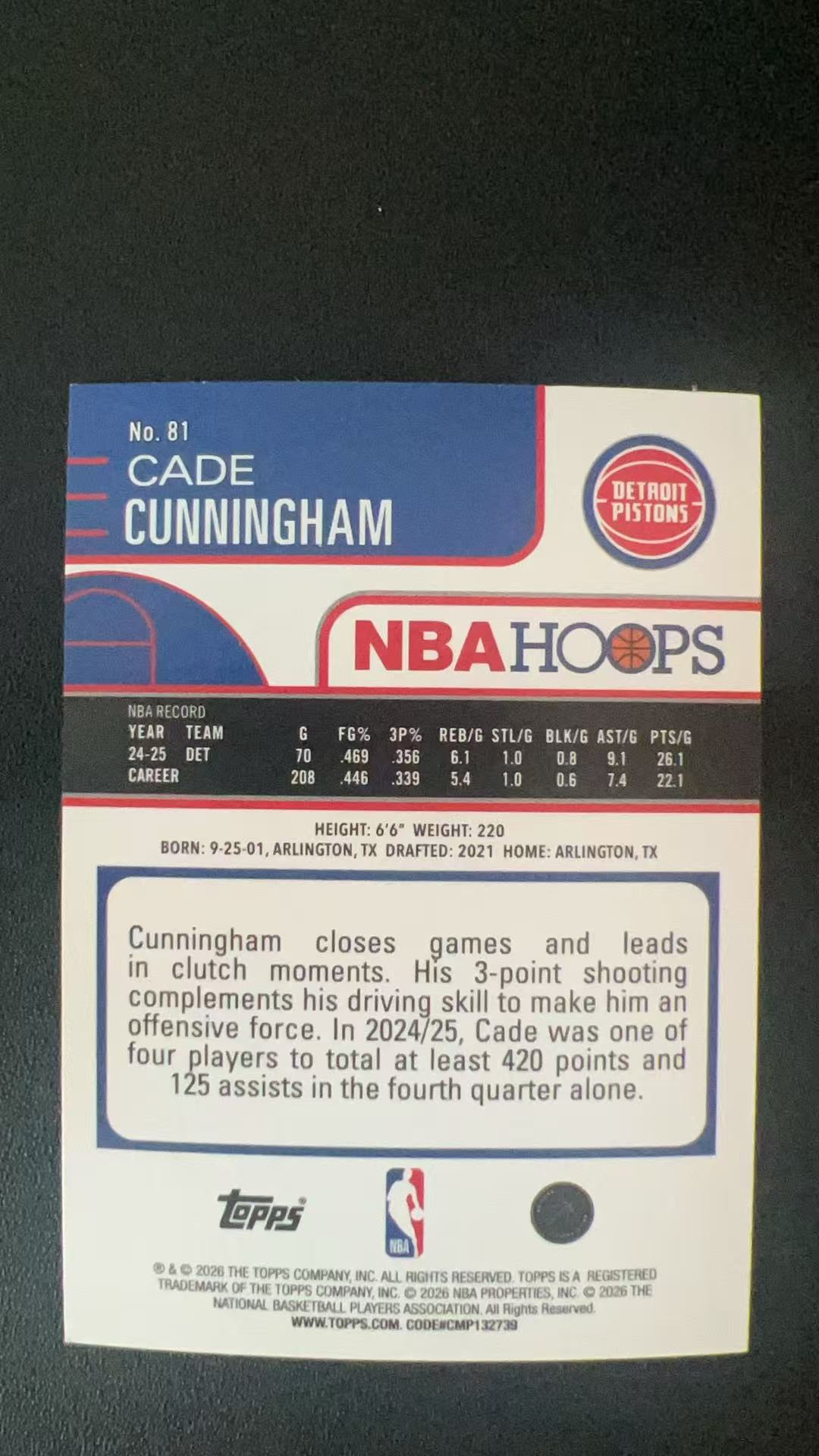2026 Topps Hoops Cade Cunningham #81 B36