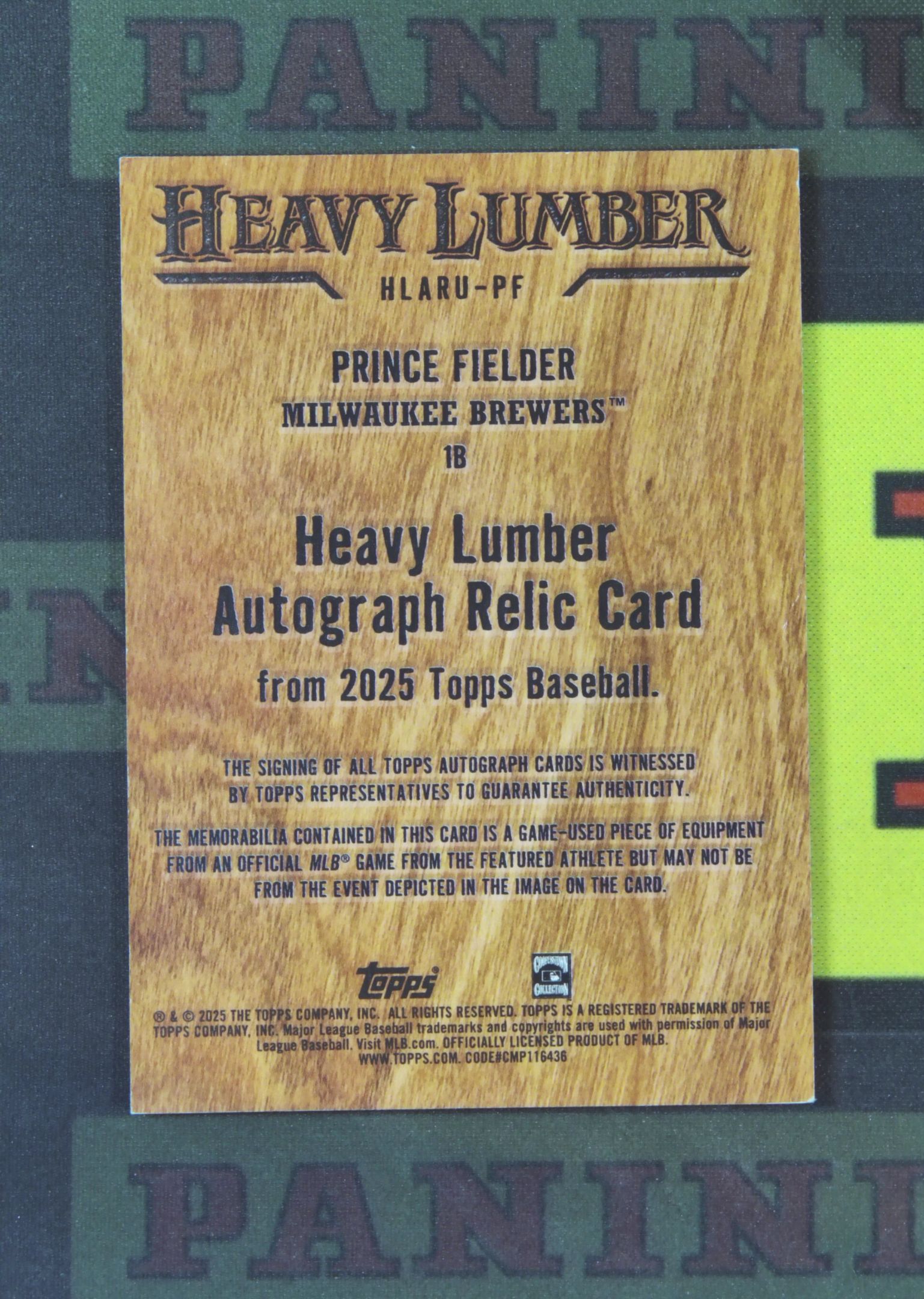 2025 Topps Update Prince Fielder Nirvana Project 普林斯 菲尔德 密尔沃基酿酒人 名宿 木板 签字 卡签 物料 大比例 SSP 卡品如图 panpan¥