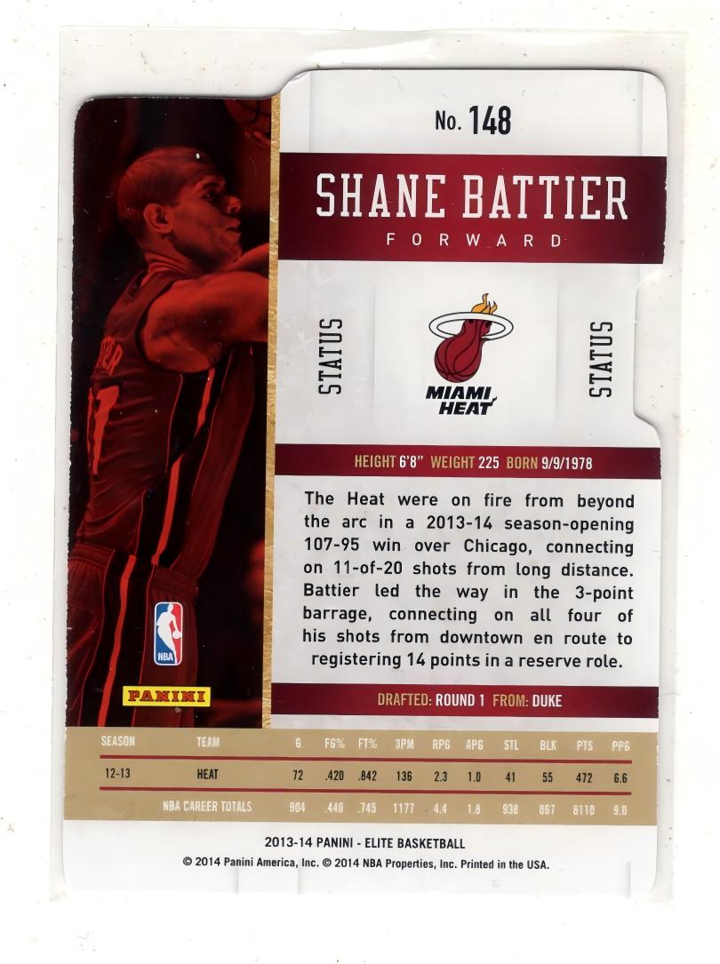 2013-14 Panini Elite Shane Battier 【来拆波卡】热火 肖恩 巴蒂尔 精英 异形特卡 金折 24/24编 尾编 Lee