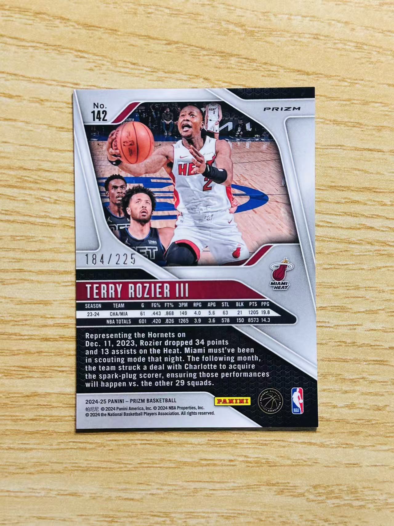 2024-25 Panini Prizm Terry Rozier 嘿嘿代卖 特里 罗齐尔 球皮折 225编 热火 收藏必备