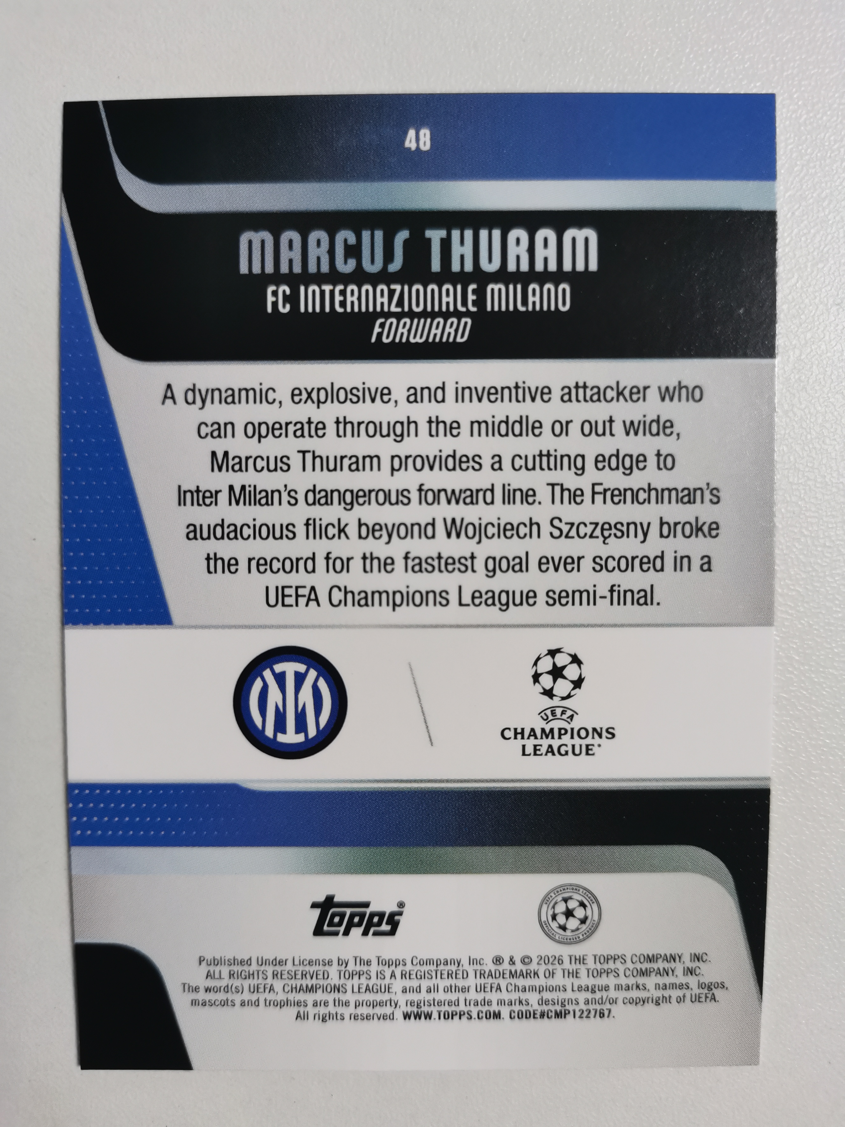 2026 Topps Topps Marcus Thuram 马库斯图拉姆 国米 欧冠竞技场 折射 收藏凑套 卡品如图 免费代拍(XS011)