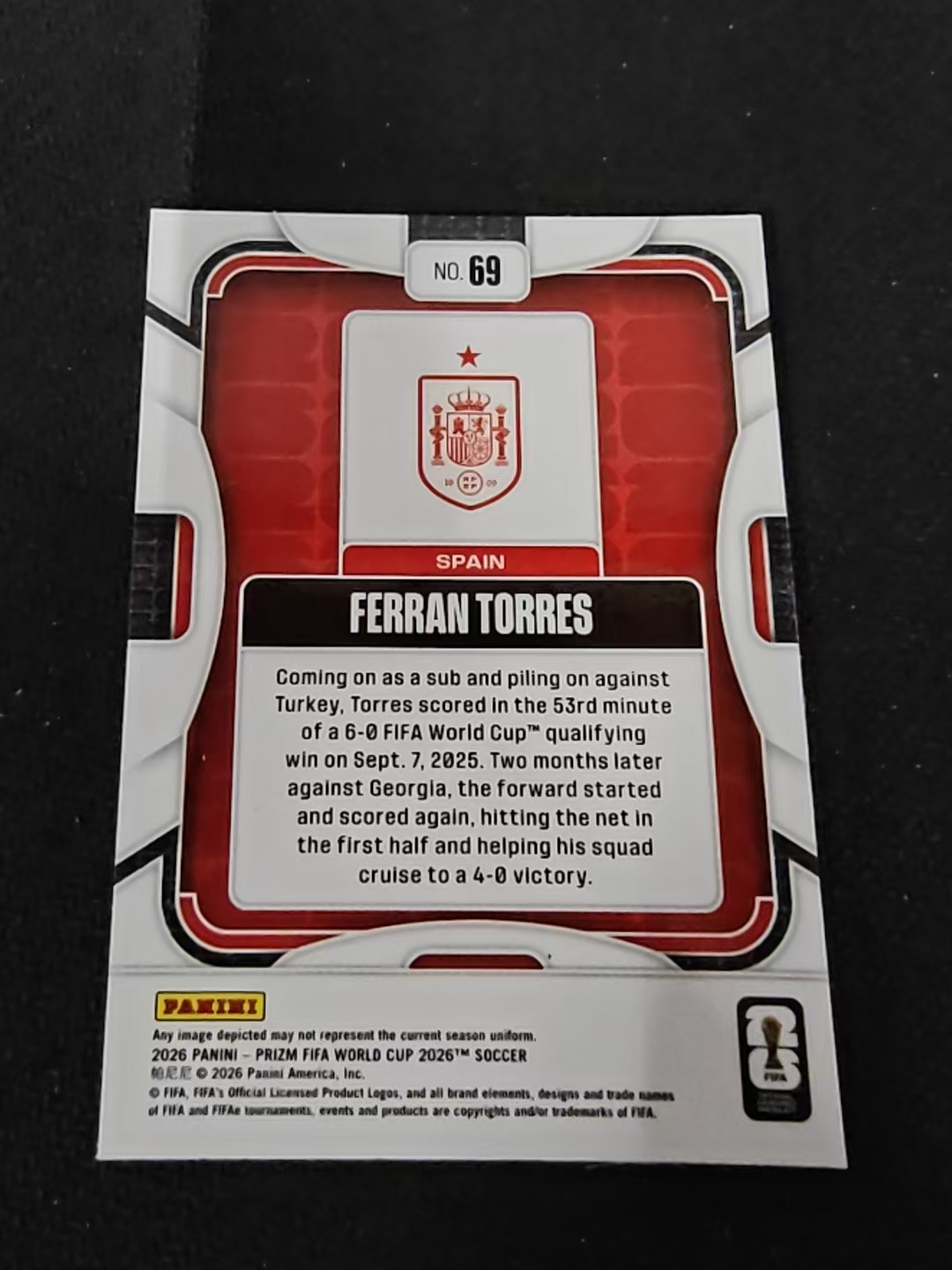 2026 Panini World Cup Prizm Ferran Torres 费兰 托雷斯 巴萨 巴塞罗那 西班牙 PZ世界杯 划痕 边角瑕疵#69