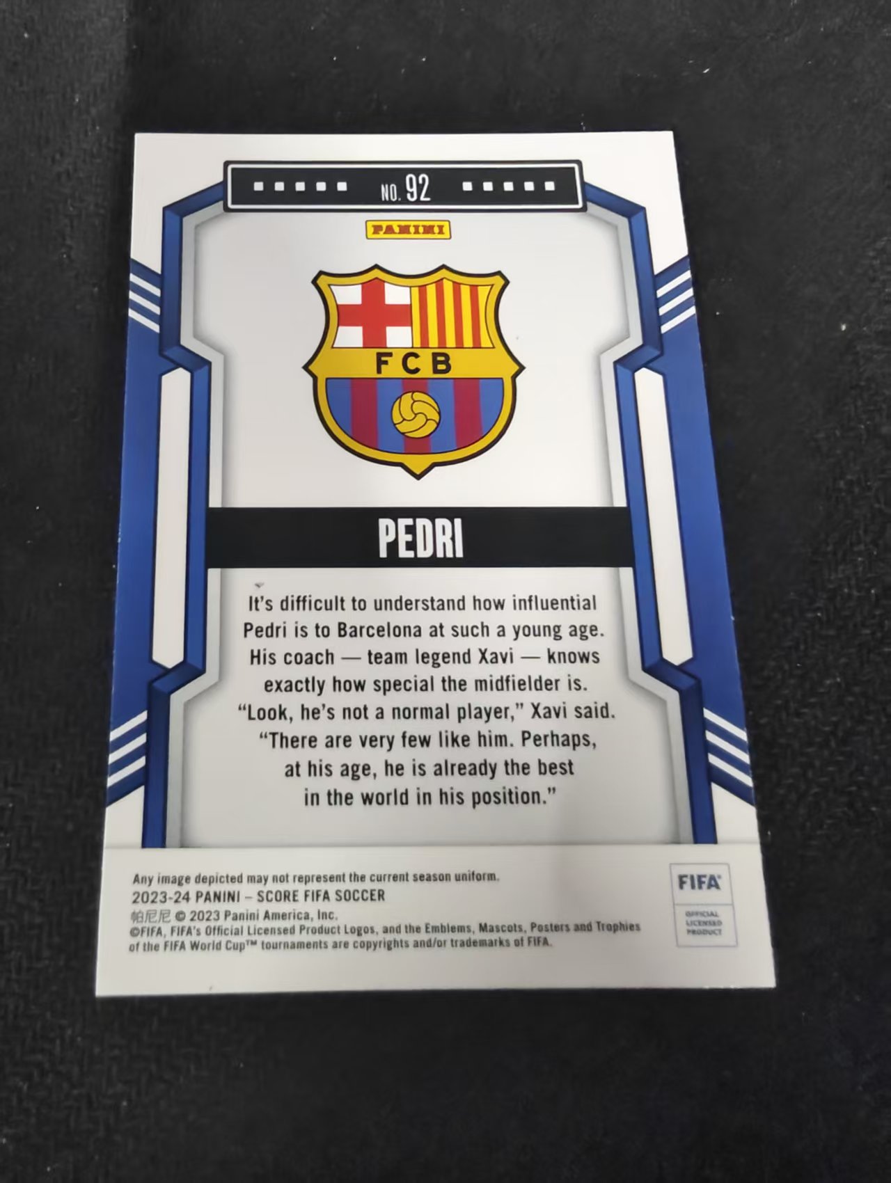 【可合并,不累计】2023-24 Panini Score Pedri 佩德里 巴塞罗那 FIFA 划痕 边角瑕疵 #92
